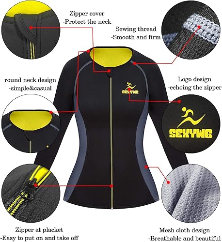 Miniatura 4 de SEXYWG Camisa de sauna de neopreno para mujer, chaqueta de sauna para pérdida de peso, traje de entrenamiento y moldeador de cuerpo de manga larga