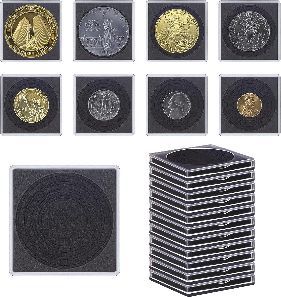 20 Pcs Clear Coin Collection Holders with Sponges 43mm Coin Capsules Morgan Silver Dollar Coin Snap Holder Protectors for Collectors (8 Adjustable Diameters: 19/21.5/24.5/27/31/33/38/40mm) (20)