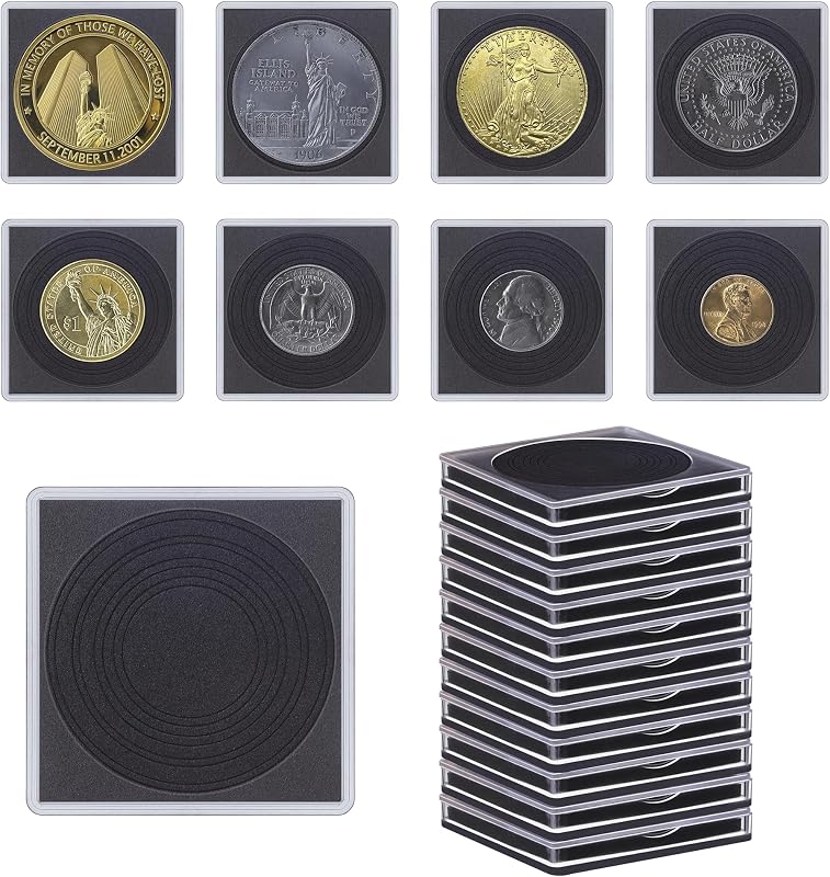 20 soportes transparentes para colección de monedas con esponjas, cápsulas para monedas de 43 mm, protectores de soporte a presión para monedas de dólar de plata Morgan para coleccionistas (8 diámetros ajustables: 19/21,5/24,5/27/31/33/38/40 mm) (20)