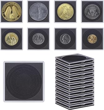 40 Pcs Clear Coin Collection Holders with Sponges 43mm Coin Capsules Morgan Silver Dollar Coin Snap Holder Protectors for Collectors 8 Adjustable Diameters 19/21.5/24.5/27/31/33/38/40mm 40