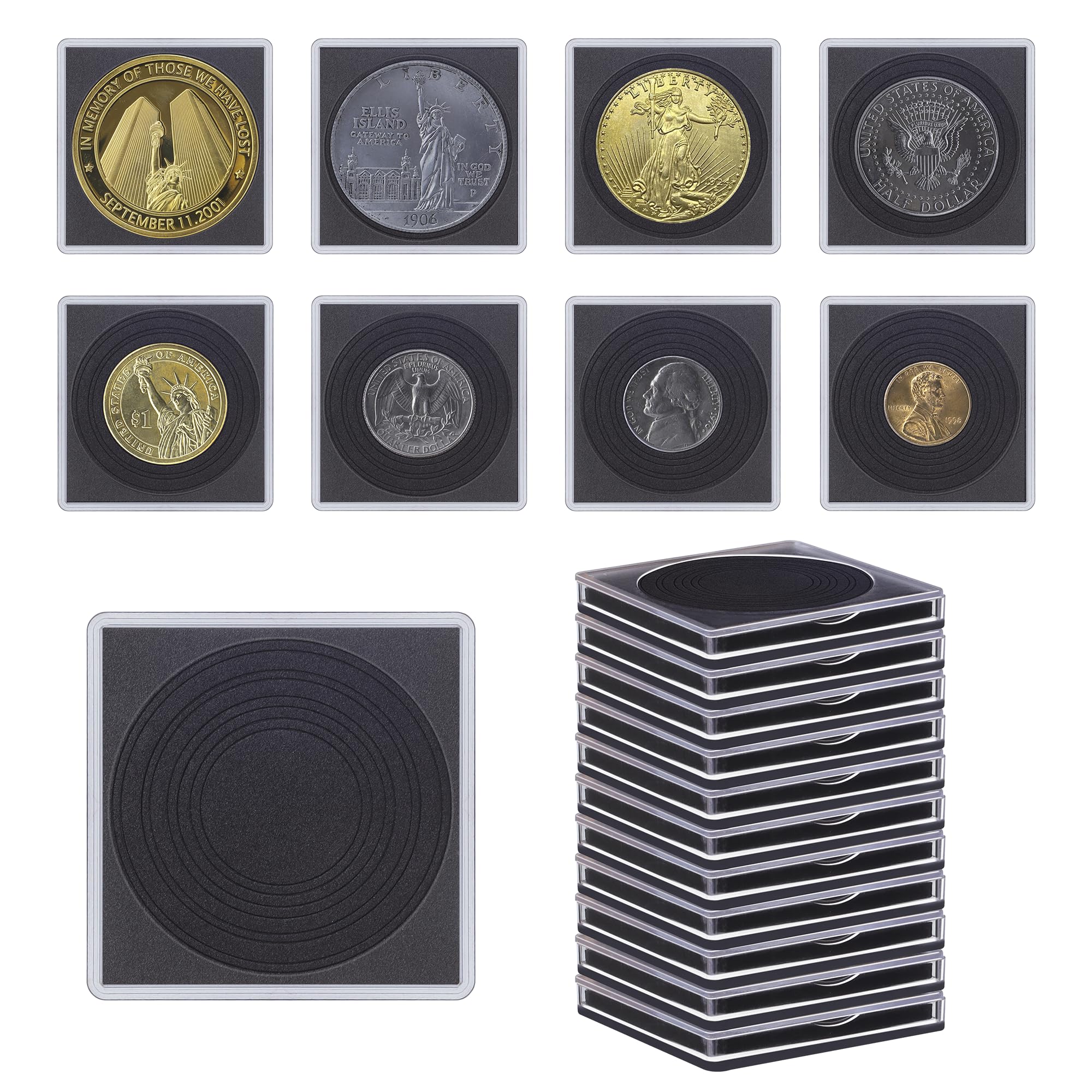 20 soportes de colección de monedas transparentes con esponjas de 43 mm, cápsulas de monedas Morgan Silver Dollar Moneda Snap Holder Protectores para coleccionistas (8 diámetros ajustables: 19/21.5