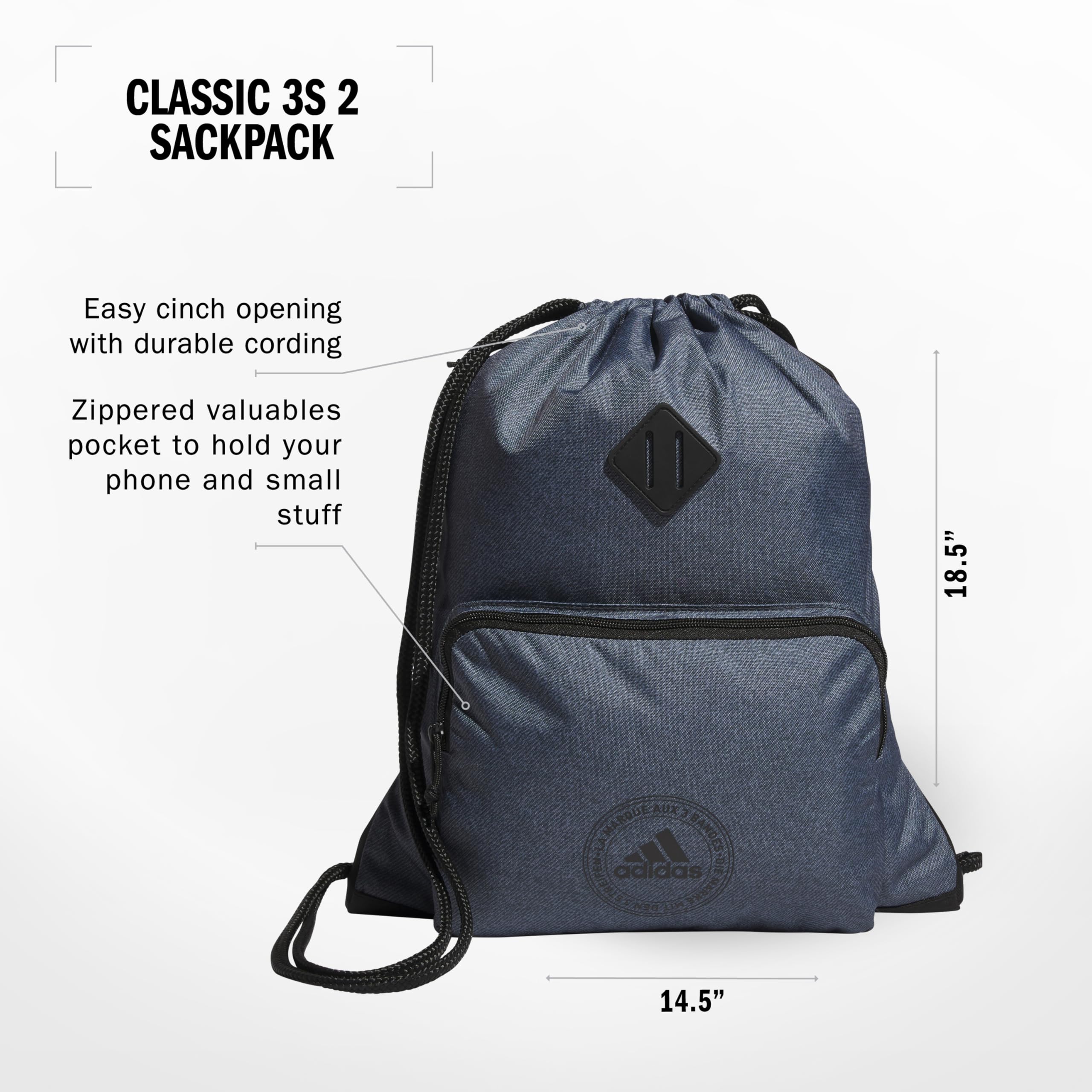 adidas Borsa a sacco, Twill Onix Grigio/Nero, One Size, Classic 3s 2.0 Sackpack