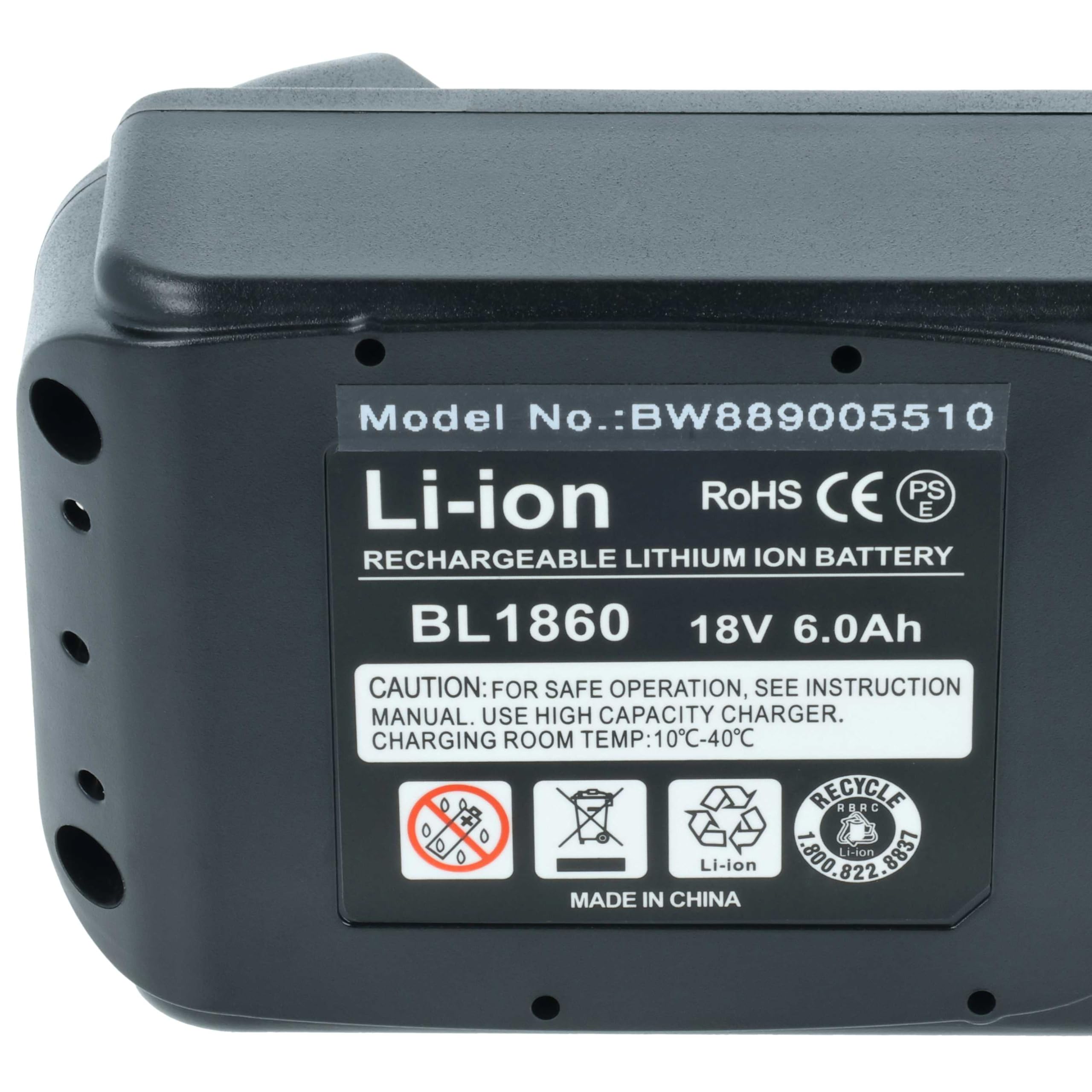 vhbw Akumulator zamienny do Makita BL1860B do narzędzi (6000 mAh, litowo-jonowy, 18 V), 1 x gniazdo USB-C