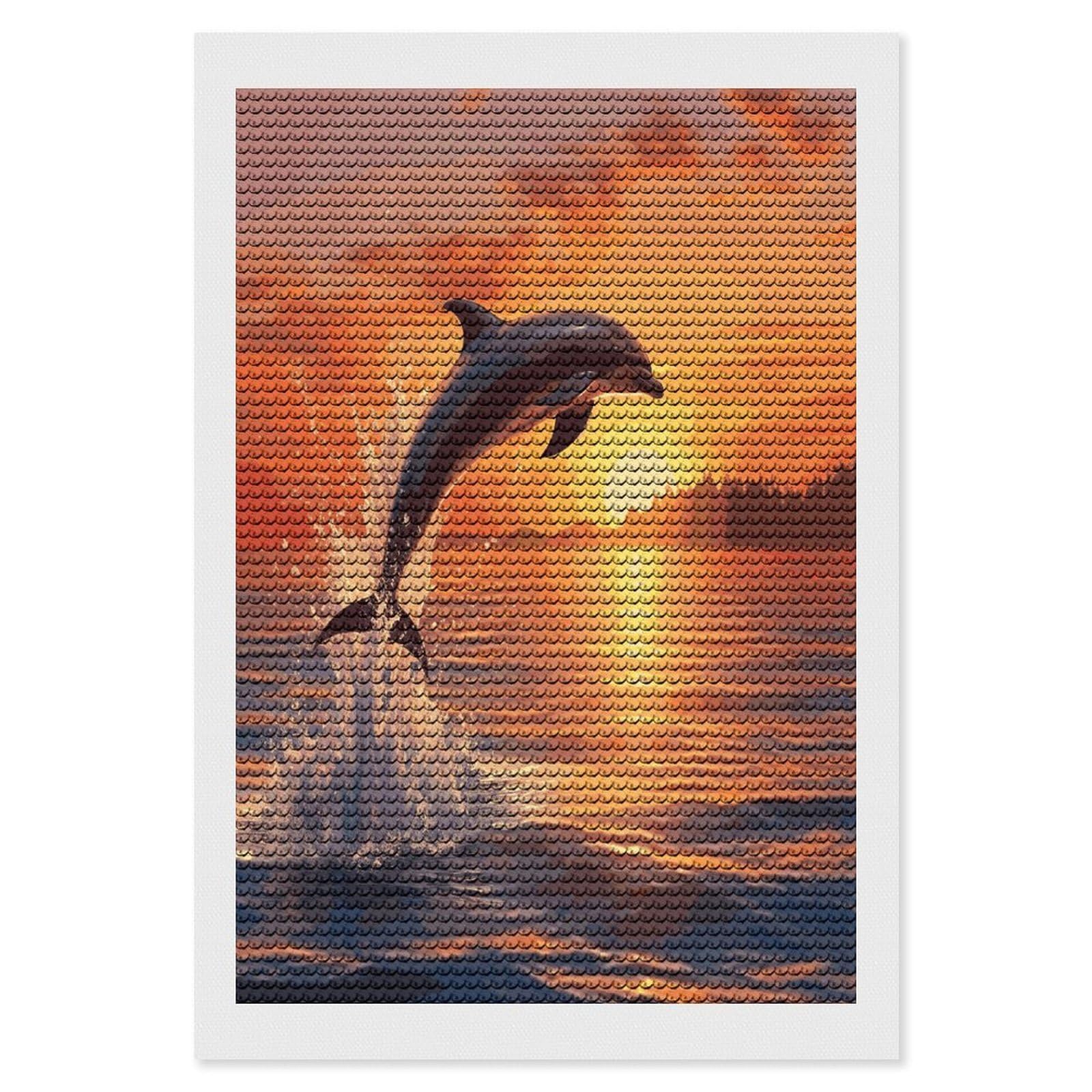 LDGSUPH Sunset Dolphin Diamond Painting Kits for Adults Paint with Diamond Pictures Art DIY Full Drill Diamond Dots Painting Personalized Diamond Photo for Home Wall Decor Gift 8"x12"