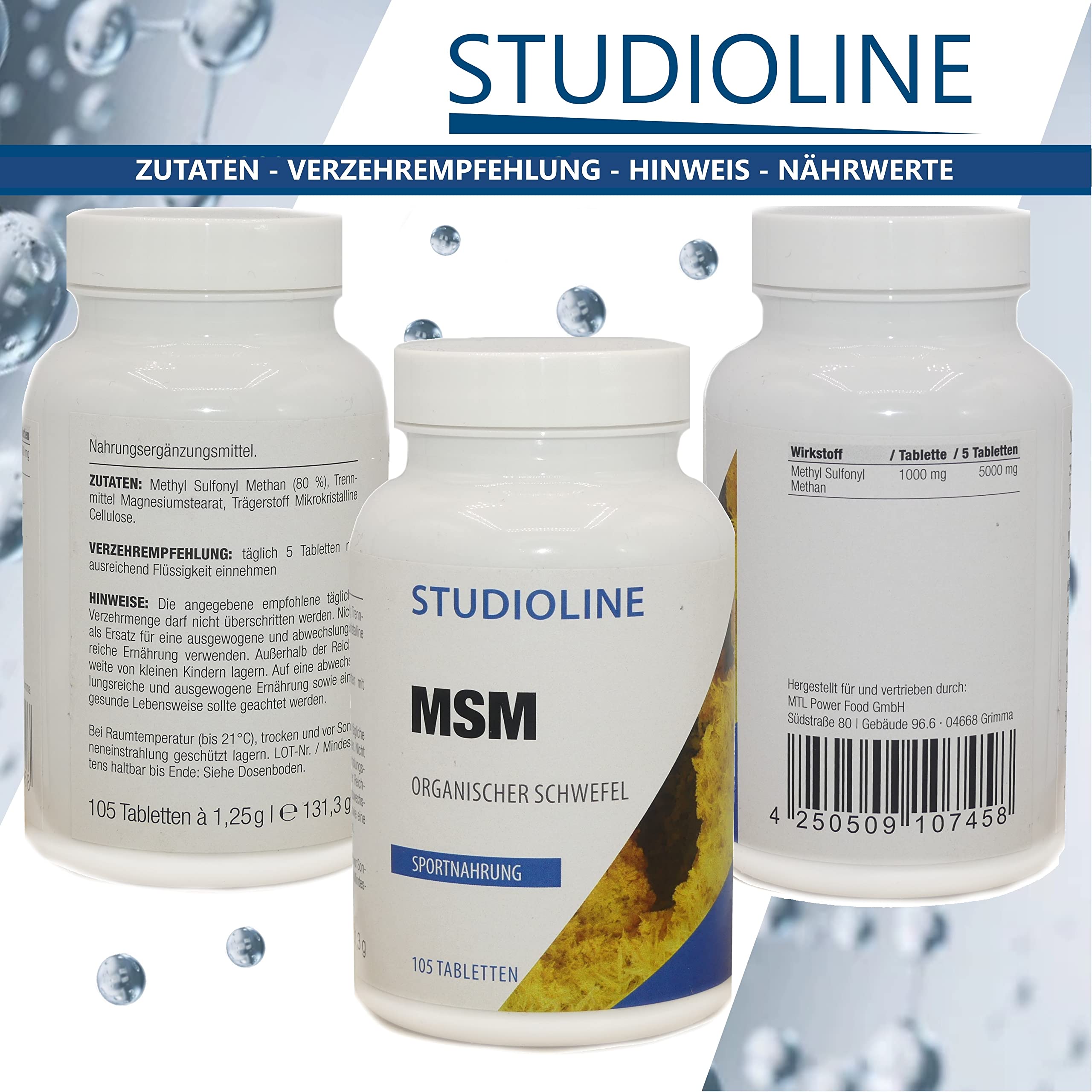 Comprimés MSM | 105 gélules | Dose maximale de 5000 mg dose quotidienne | Soufre organique | Méthylsulfonylméthane