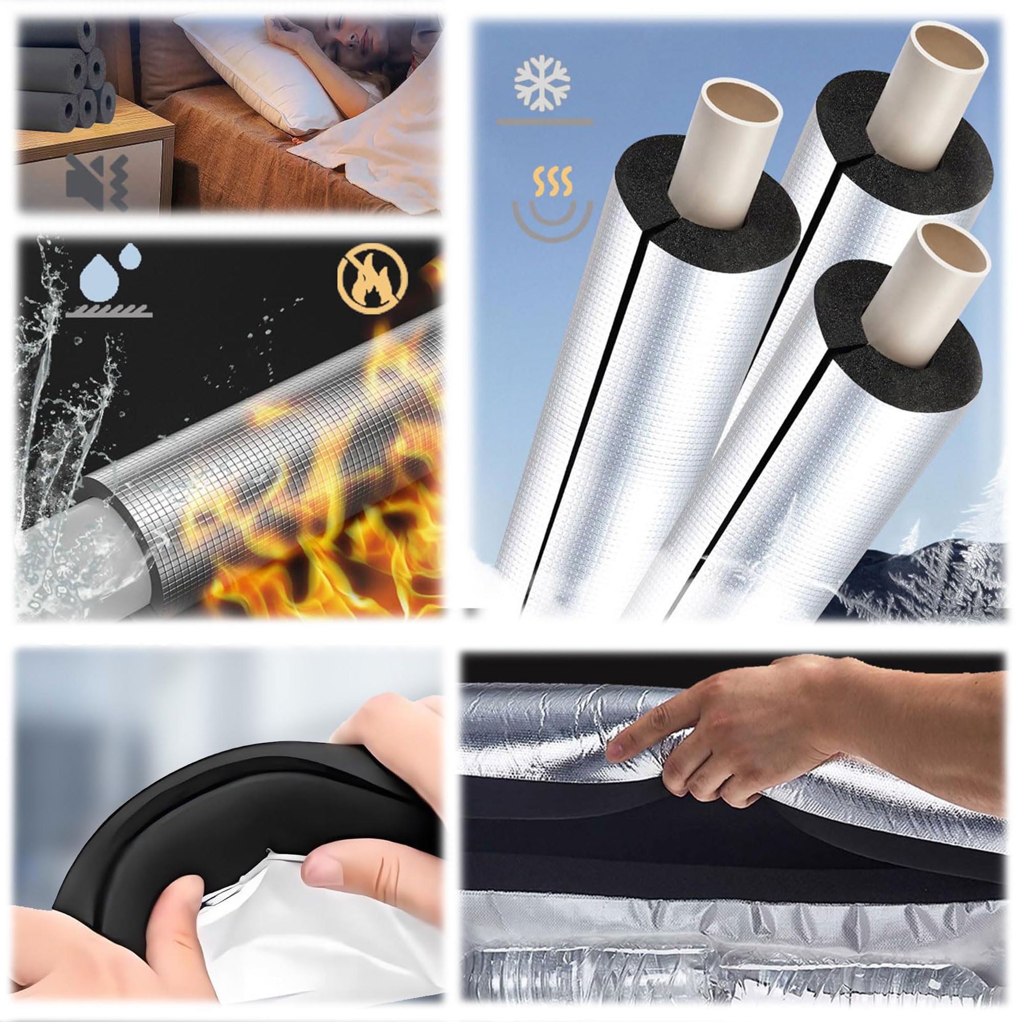 Coquilla Aislante De Papel De Aluminio Autoadhesivo Fundas de Aislamiento Térmico para Tuberías Exteriores para Tubos De Agua Y Calefacción (ID) 219mm x (T) 30mm x (L) 0.95m