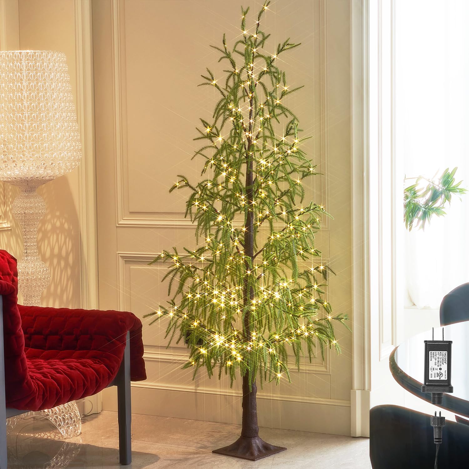 BAOLITVINE Lighted Christmas Tree 6FT 416 LED Fairy Lights, Norfolk Pine Tree with Lights for Home Room Xmas Holiday Decoration Indoor Outdoor