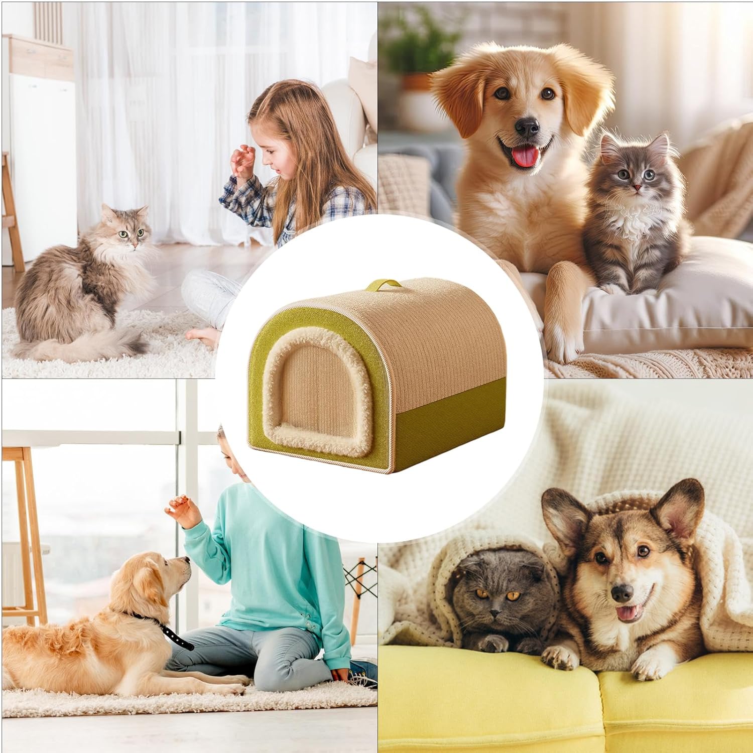 冬用猫ベッド - 洗える 暖かい プラッシュ 囲いタイプ,冬用キャットハウスドッグスリープマット | 子犬用リビングルームベッドルー