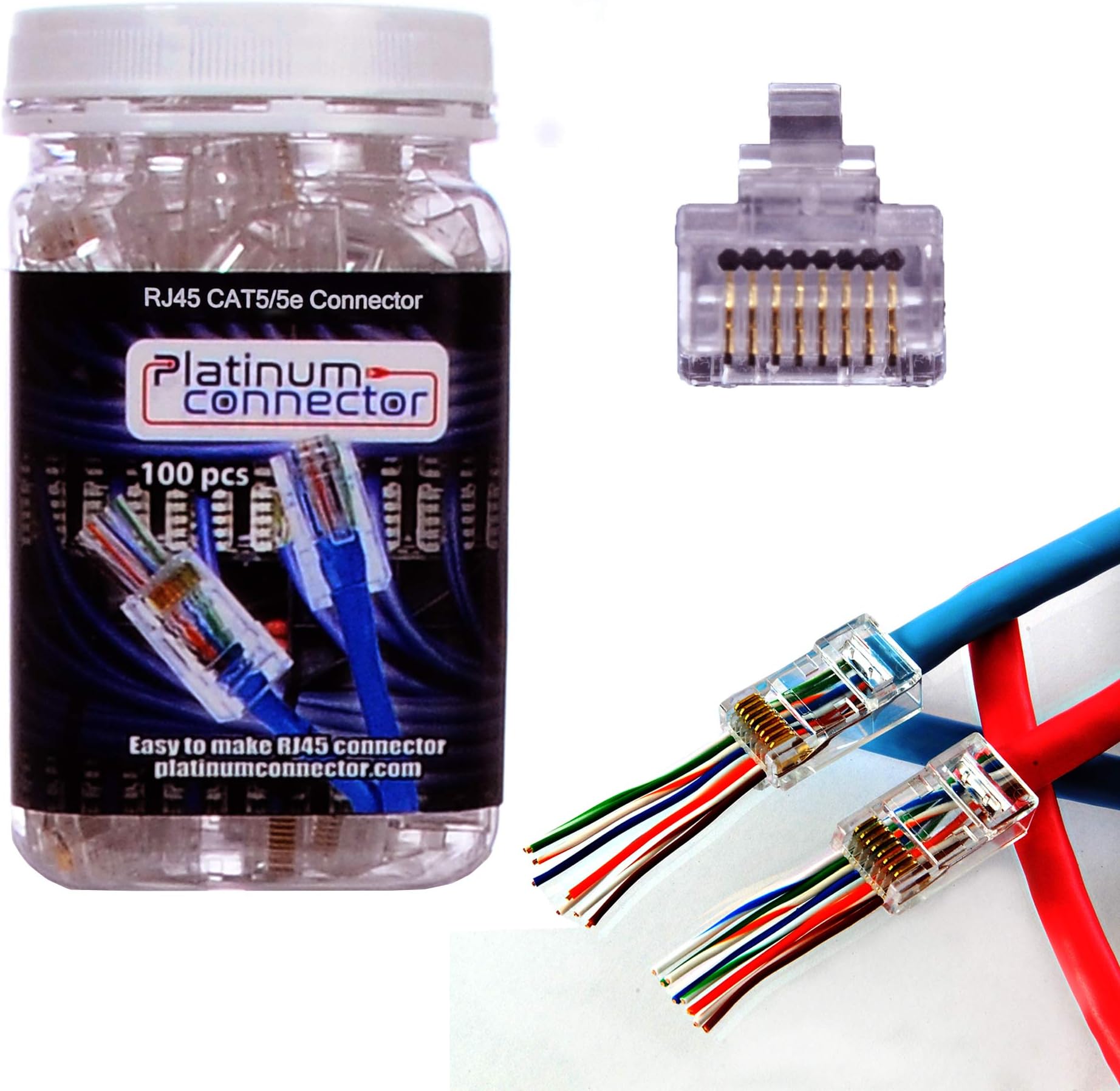 Platinum Connector RJ45 cat5e/5 snap in clips (100 count): Pass-Through makes cable connector assembly much easier and less prone to miss-wiring