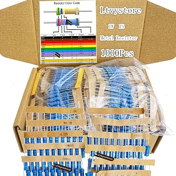 1W Resistors Kit, Ltvystore 1000Pcs 100 Values Resistor Assortment Metal Film, 1 Ohm - 1M Ohm Resistor Pack Assorted 1 Watt, 1% Resistance Resistors Set Compatible for Arduino