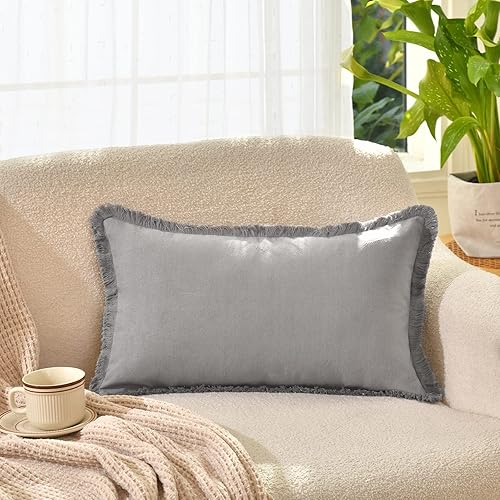 Vista 102 de ZWJD Juego de 2 fundas de almohada de 18 x 18 pulgadas, fundas de almohada blancas con flecos, de algodón, decorativas, cuadradas, para sofá, cama