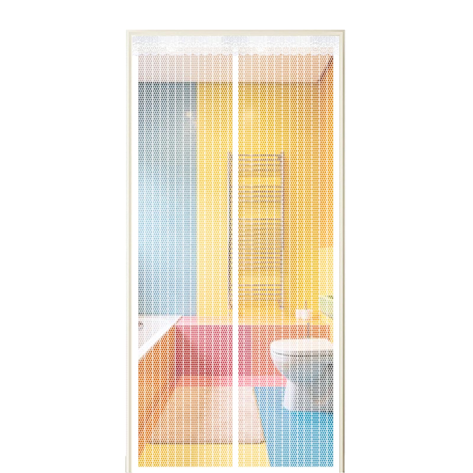 Screen Door 170 x 255 cm Self Sealing Powerful Magnets Mosquito Proof Door Curtains with Powerful Magnets & Full Frame Magic Tape Suitable for Patio Doors Balcony Bedroom, White