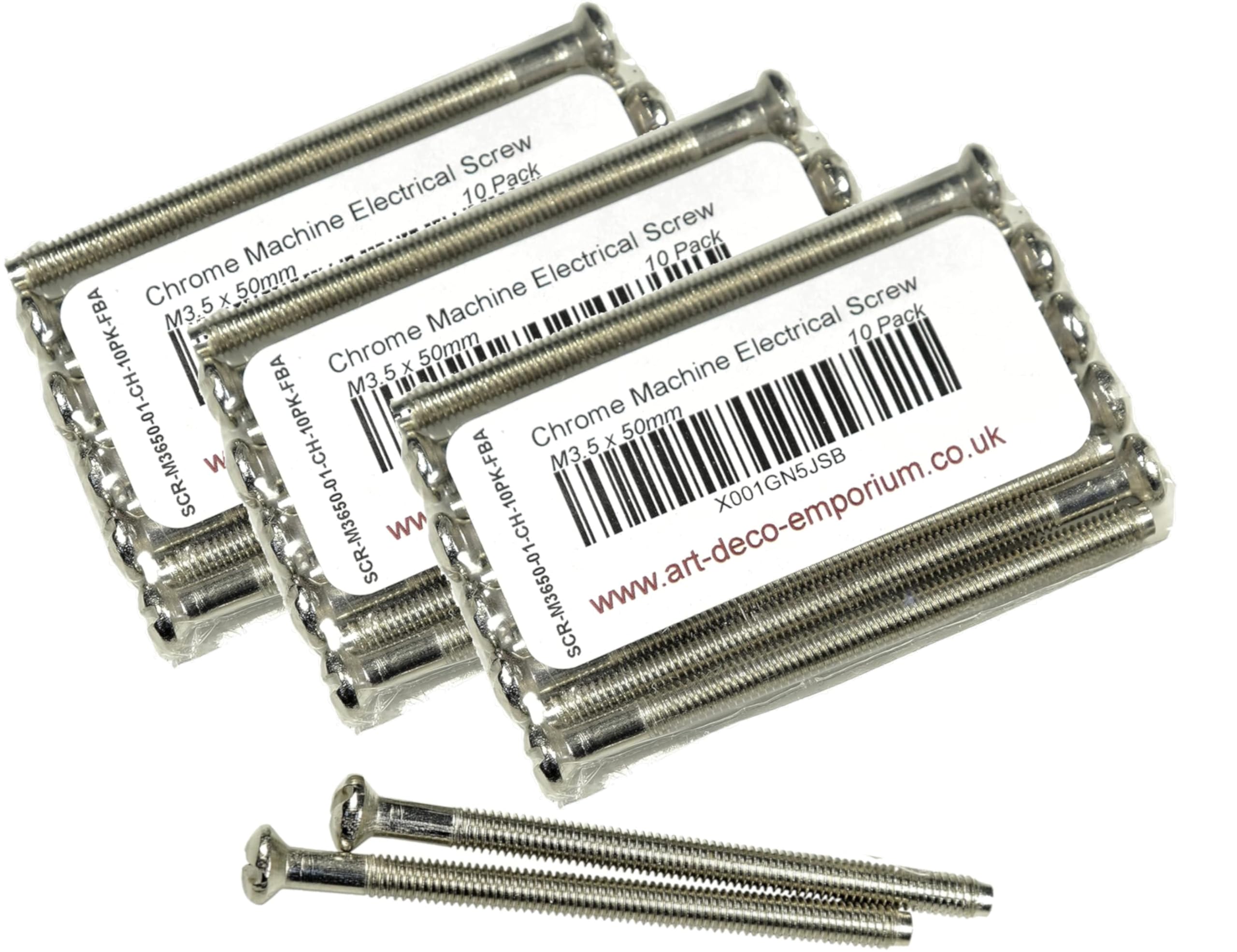 Electrical Machine Screws M3.5mm x 50mm for Switches or Sockets in Chrome Finish 3x10 (30) Pack, 50mm (30 Pack)