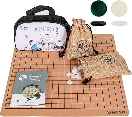 SongYuan Travel Go SetTablero reversible de cuero de 19 x 19 pulgadas, 13 x 13 pulgadas, 361 piedras de esmalte convexo individualBaduk WeiQi