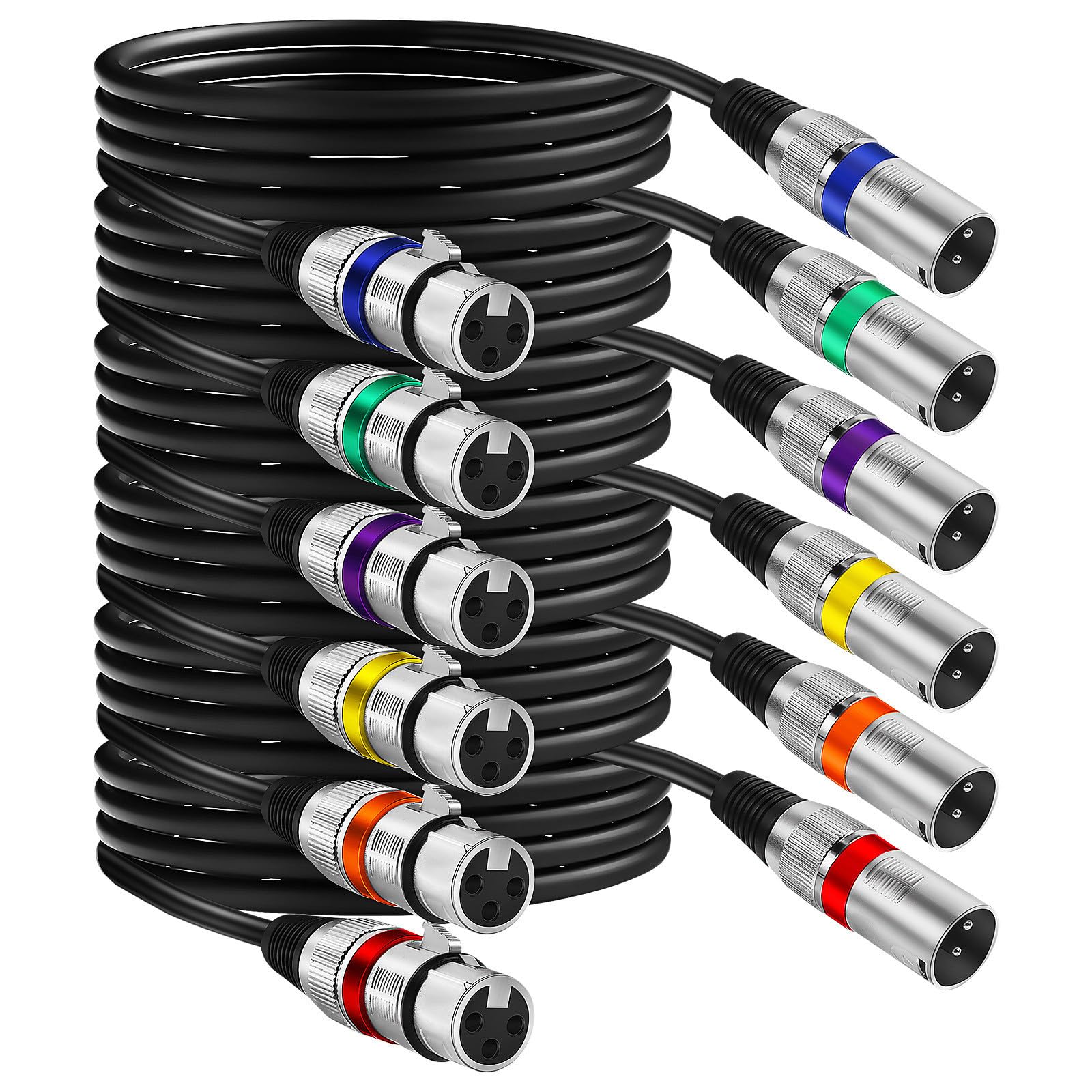 6 Cables de Micrófono Xlr Balanceados Macho a Hembra de 1,5m Construcción Robusta y Cobre para Uso Profesional en Conciertos y Altavoces