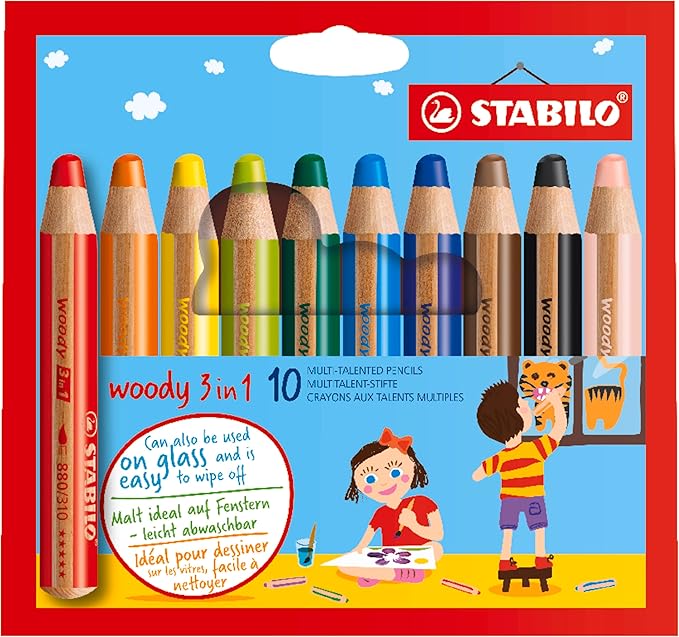 Stabilo Woody 3 In 1 - 6 Crayons De Couleur Taille-crayon - 10 Mm - Couleurs Pastels Assorties Pas Cher | Bureau Vallée