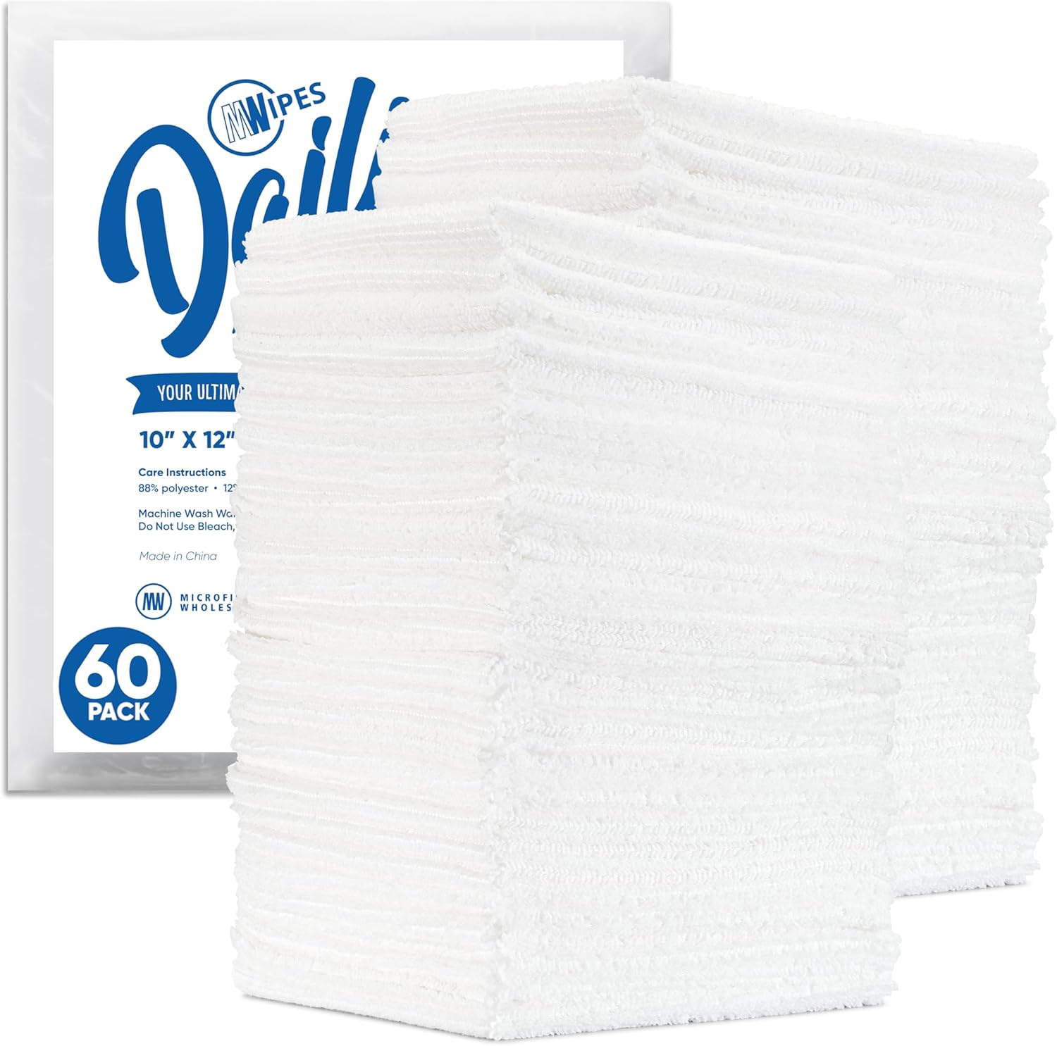 Dailies Microfiber Cleaning Cloths | 60-Pack (White) 12"x10" | Fits TowelNest Dispenser | Reusable, Absorbent, Washable | Eco-Friendly Paper Towel Alternative