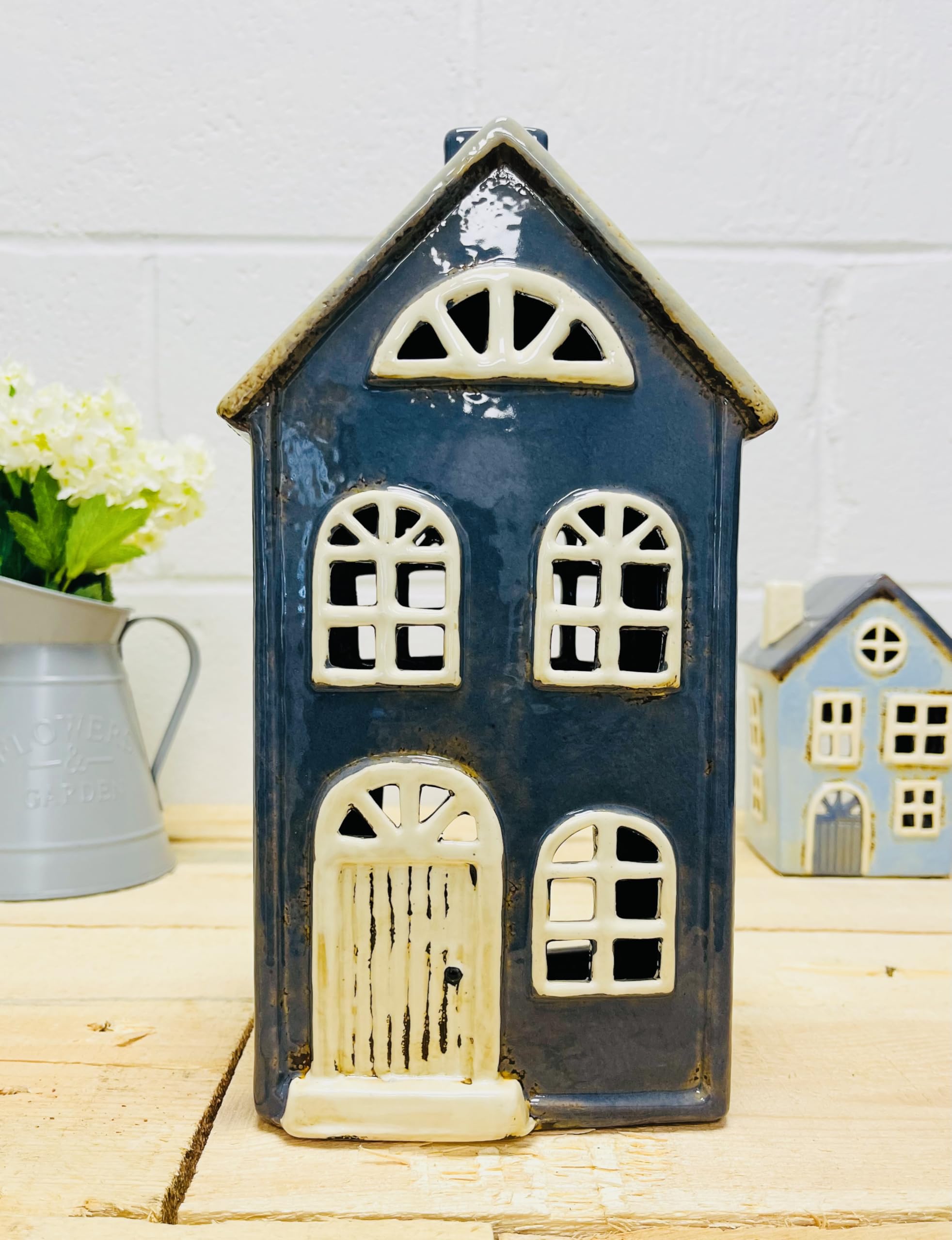 My Square Mile Large Blue House (26Cm X 14Cm) Tealight Candle Holder Housewarming Gift Cottage Ceramic Village Pottery House Ornament (Large Blue House (26Cm X 14Cm))