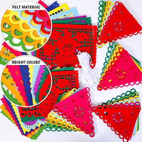 Miniatura 4 de Qpout Paquete de 4 pancartas del Día de los Muertos de fieltro, guirnalda colorida del Día de los Muertos, para fiesta mexicana, papel picado, para