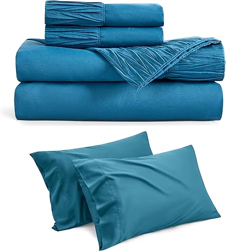 Bedsure Sábanas azules suaves para tamaño Queen, fundas de almohada refrescantes, color verde azulado