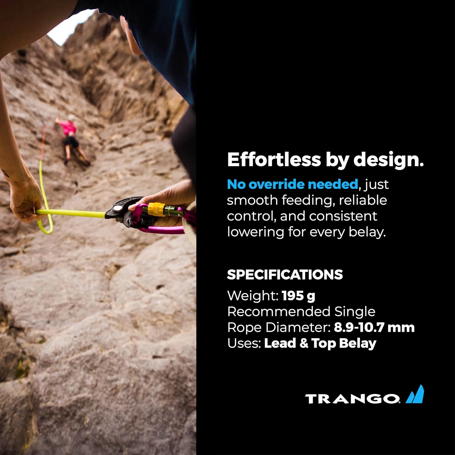 TRANGO Vergo Belay Device - Rock Climbing, Rappelling Protection, (8.9-10.7 mm Ropes)