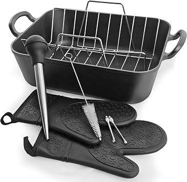 16x13 Roaster pan with rackCast iron-Clad Specialty, Chefs Classic Rectangular Roaster with Rack Not Meat Thermometer