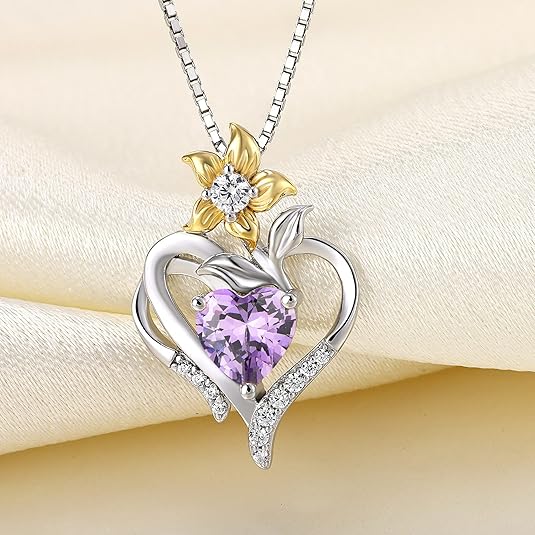 YL Collana Cuore in argento 925 con ciondolo da donna con pietra portafortuna di ottobre rosa Zirconia Cubica Collana pendente