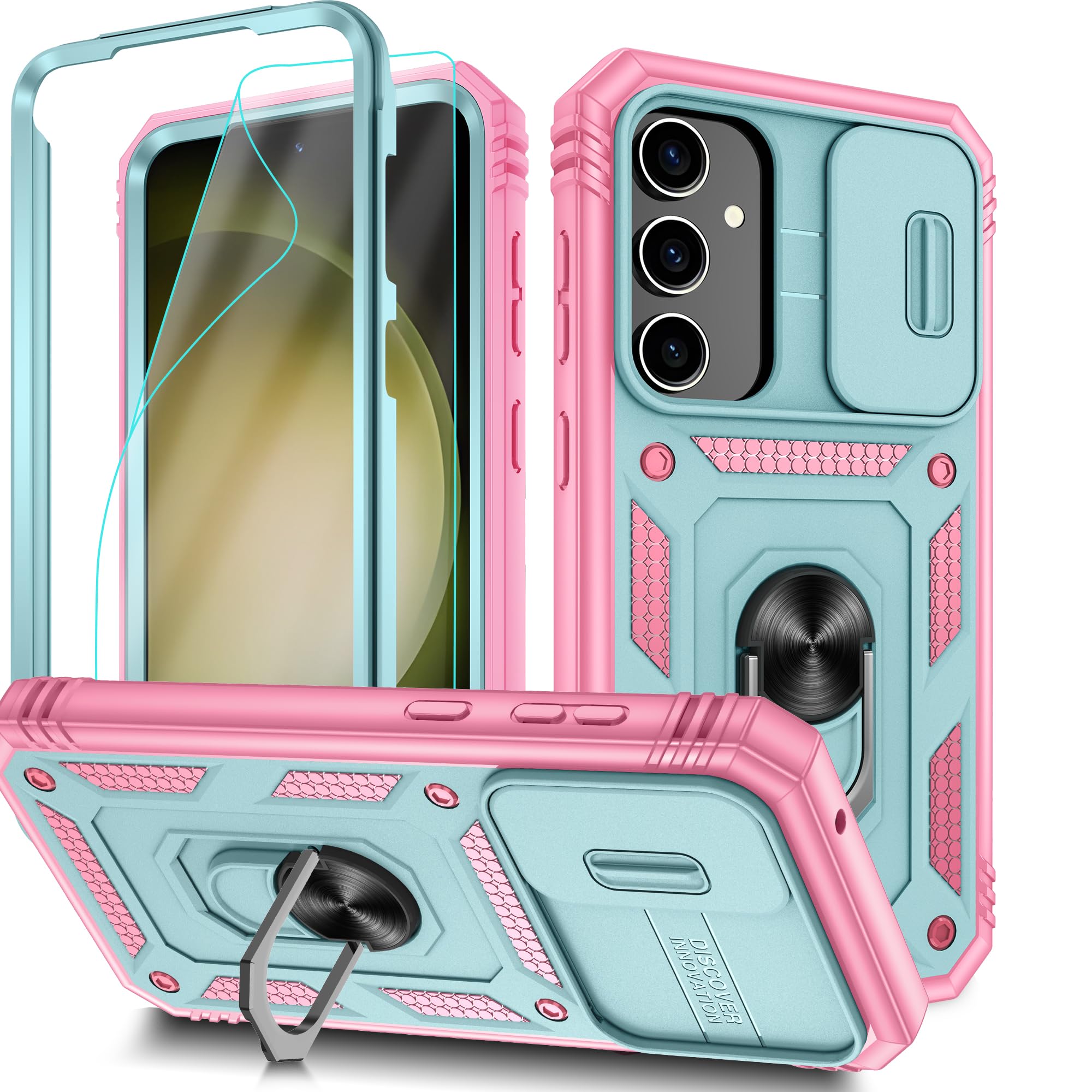 Pilaru Hülle für Samsung Galaxy A56 5G,Kameraschutz Handyhülle mit 2 Stück Schutzfolie,Militär Stoßfest Schutzhülle Outdoor Kratzfest Handy Hüllen für Samsung A56,Grün Rose