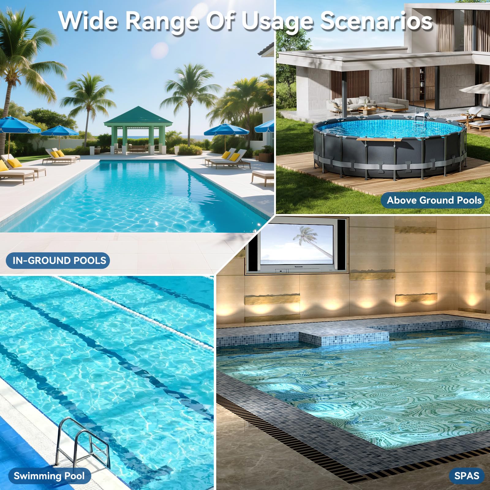 Aspirador de Piscina Batería Inalámbrico, 3 en 1 Limpiafondos Piscina Manual Carga Rápida de 1 Hora 35 L/min Succión Potente y Filtro de 50 μm para SPA Jacuzzi Piscinas Desmontables y Escaleras