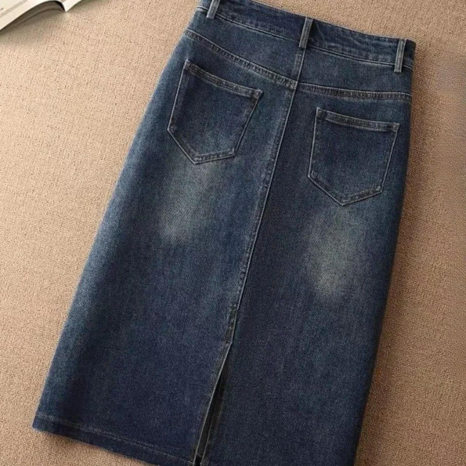 Gonna di Jeans Gonna in Denim Femminile con Tasche Zip al Ginocchio A Vita Alta Skinny