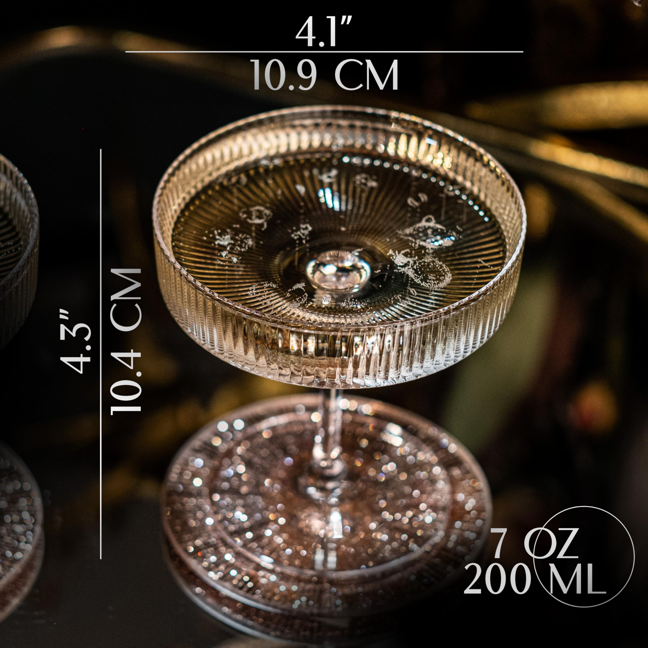 Szklanki coupe w stylu vintage, art deco, zestaw 4 sztuk, 200 ml, klasyczne kieliszki koktajlowe do szampana, Martini, Manhattanu, Cosmopolitan, Sidecar, kryształowy spodek w stylu Speakeasy z
