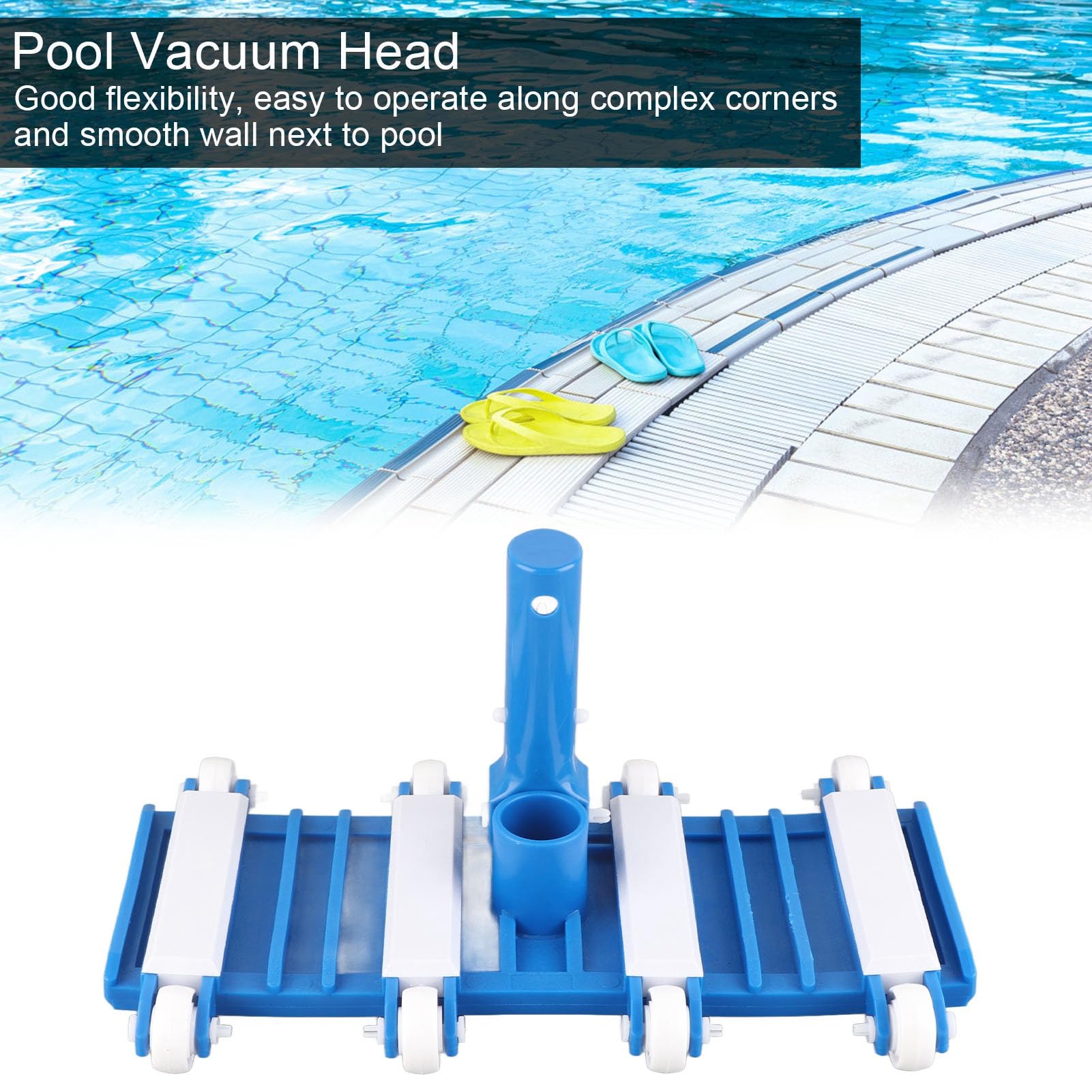 Pool Vacuum Head with Wheels, Swimming Pool Head Removable Adjust Handle Handle Pool Brush Head for Inground Above Ground Pool