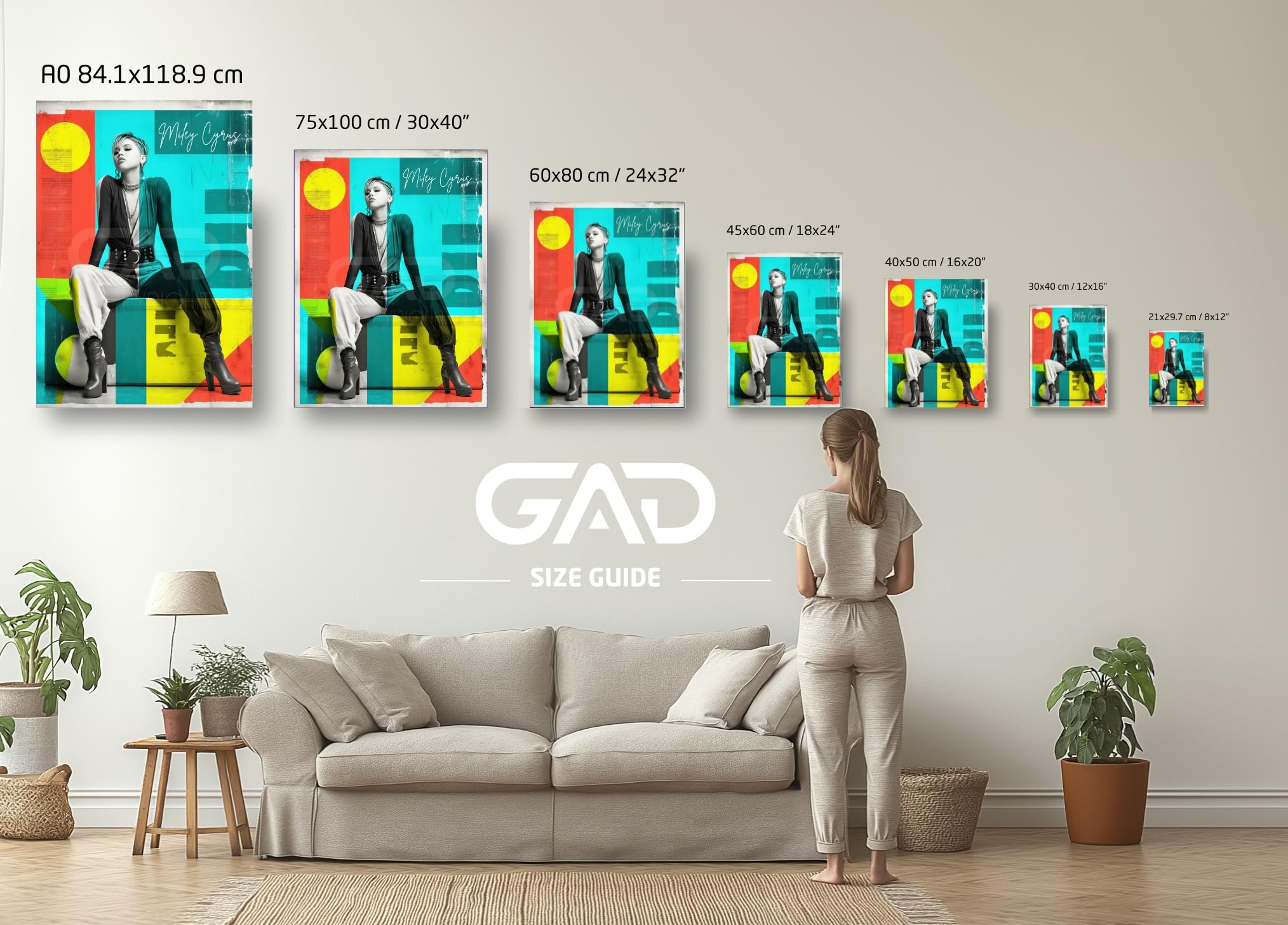 Poster Miley Cyrus (cornice non fornita) – Decorazione da parete – Collage artistico Pop Rock – Artista GAD | 7 formati disponibili (45 x 60 cm / 18 x 24")