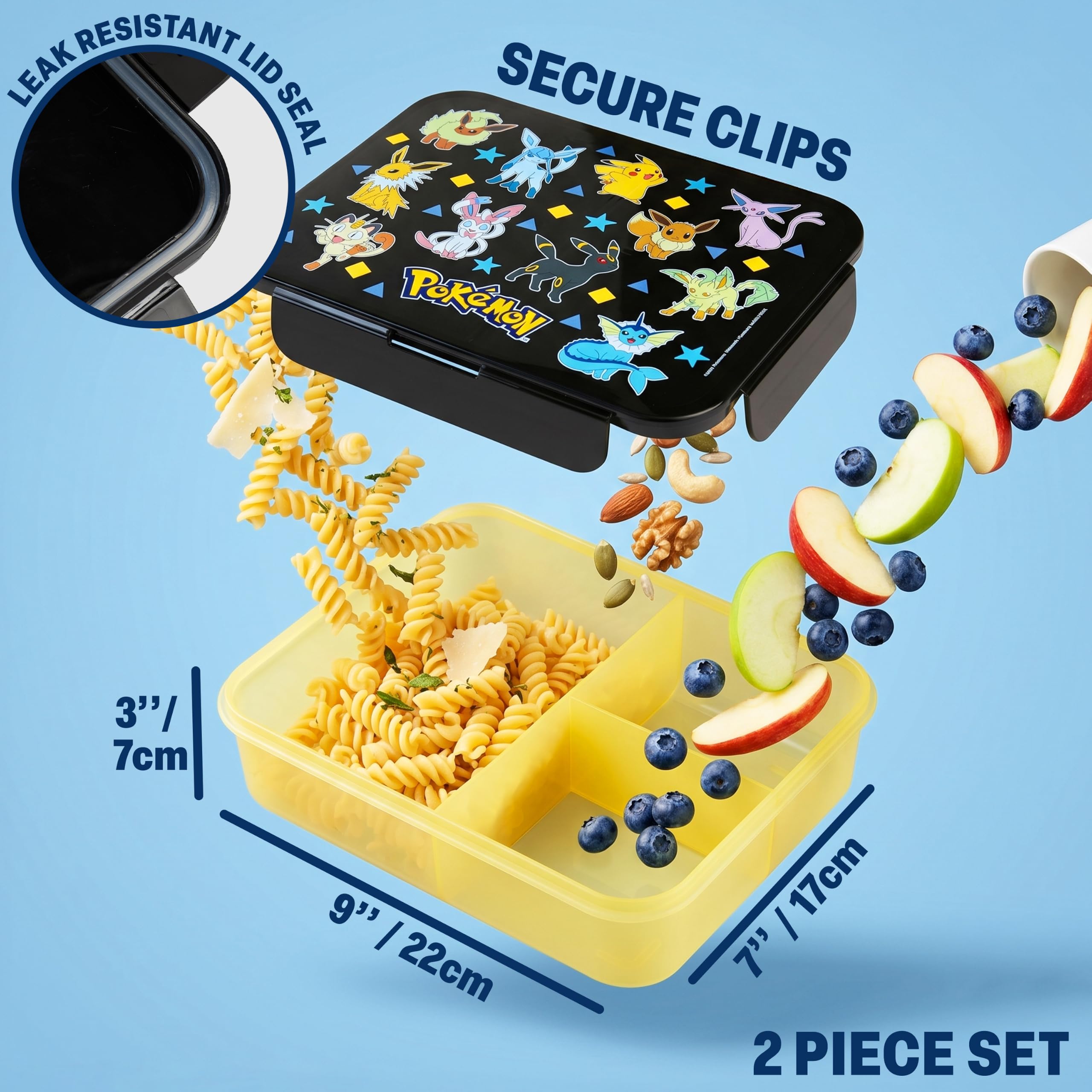 Get Trend Pokemon Fiambrera Niños con Botella 640 ml Set, Bento Box 1,75 L con Compartimentos, Apta para Lavavajillas y Microondas, Libre de BPA, Lunch Box Escolar Colegio y Ocio (Multi Pokemon)