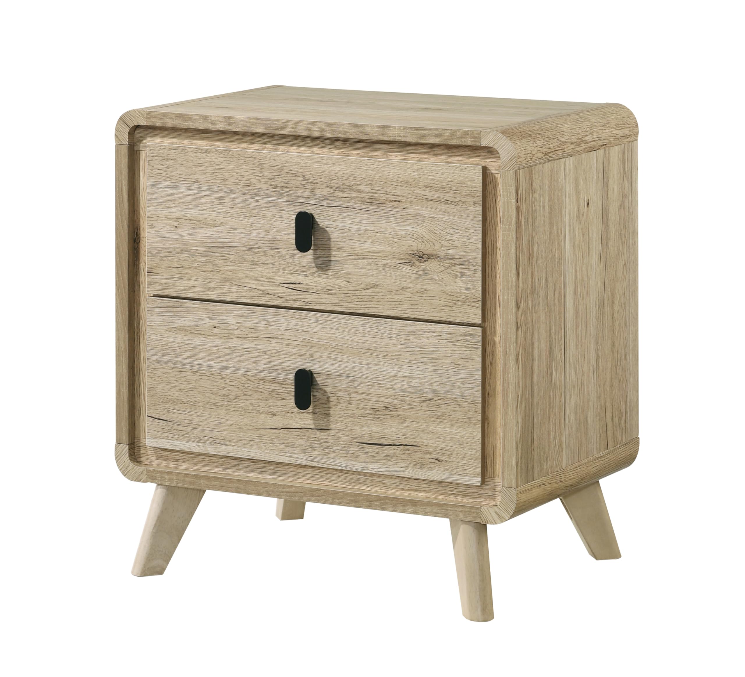 Table de chevet en bois beige à bords incurvés pour sécuriser et ranger la chambre
