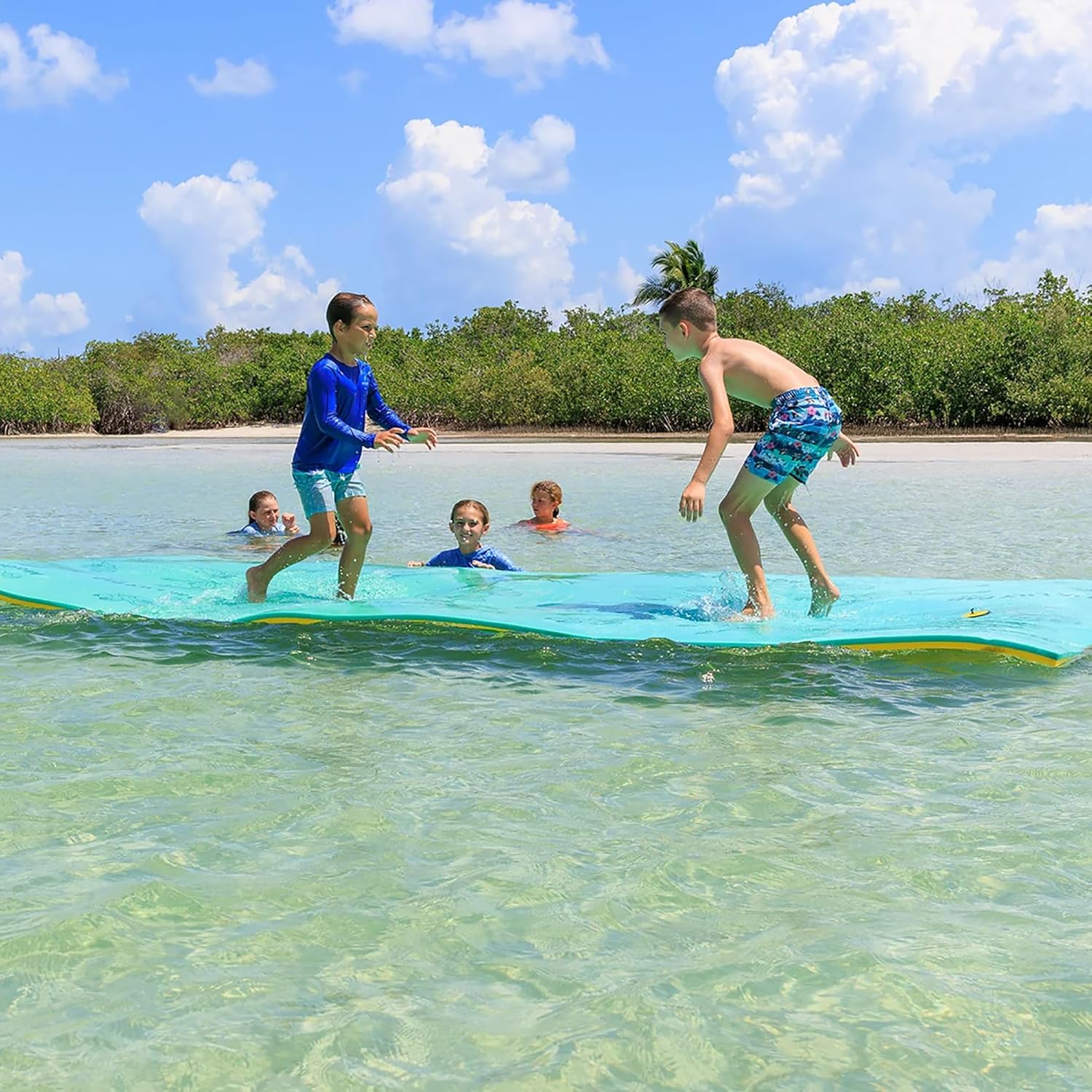Aqua Lily Pad Original Floating Water Mat Island Float Layer FlexCore Green/Yellow Foam Raft, Made in The USA