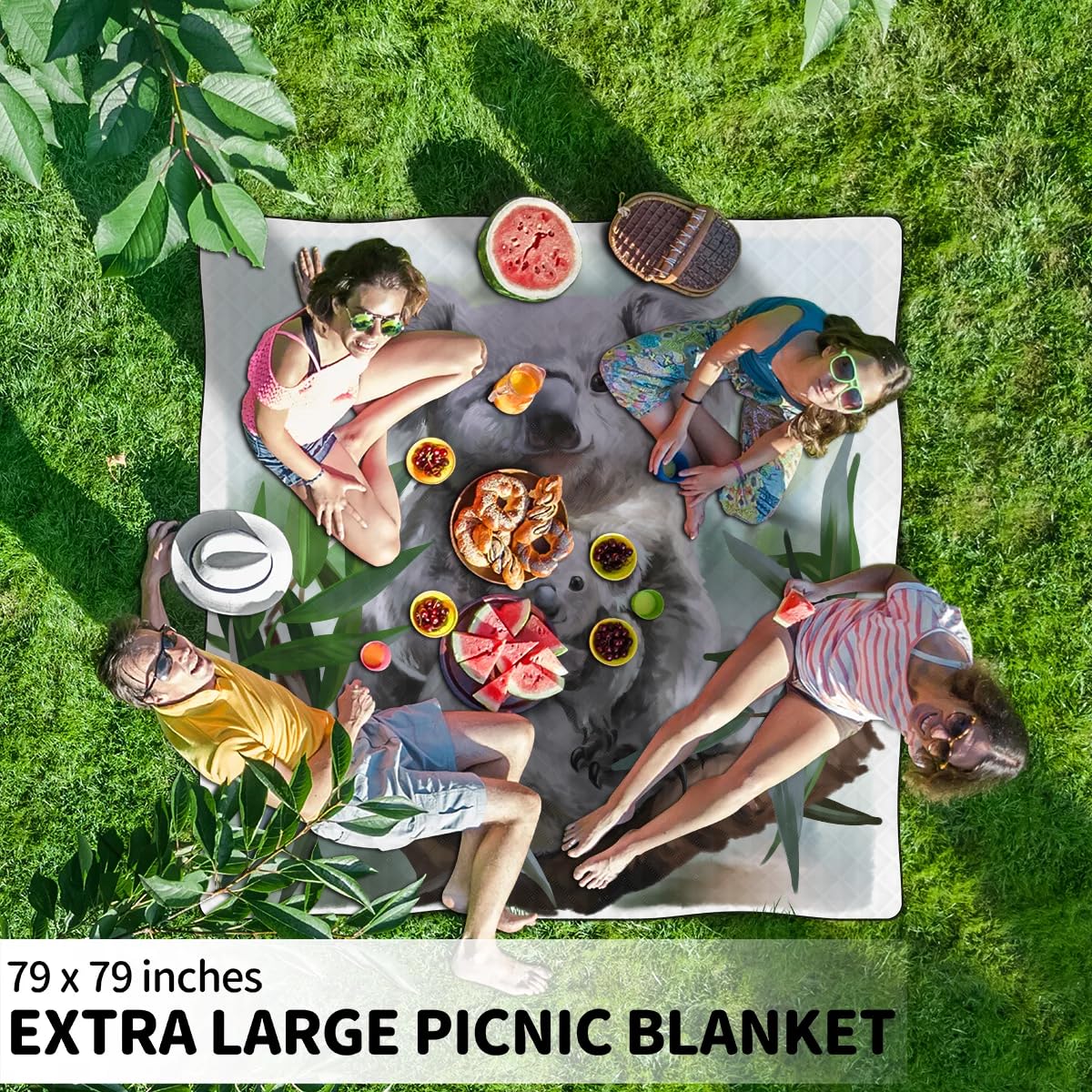 Zwierzęce koale malowane, koce piknikowe, wodoodporny, odporny na piasek, składany koc plażowy, 200 x 200 cm, bardzo duża, przenośna, nadająca się do prania, mata na zewnątrz, na kemping, do