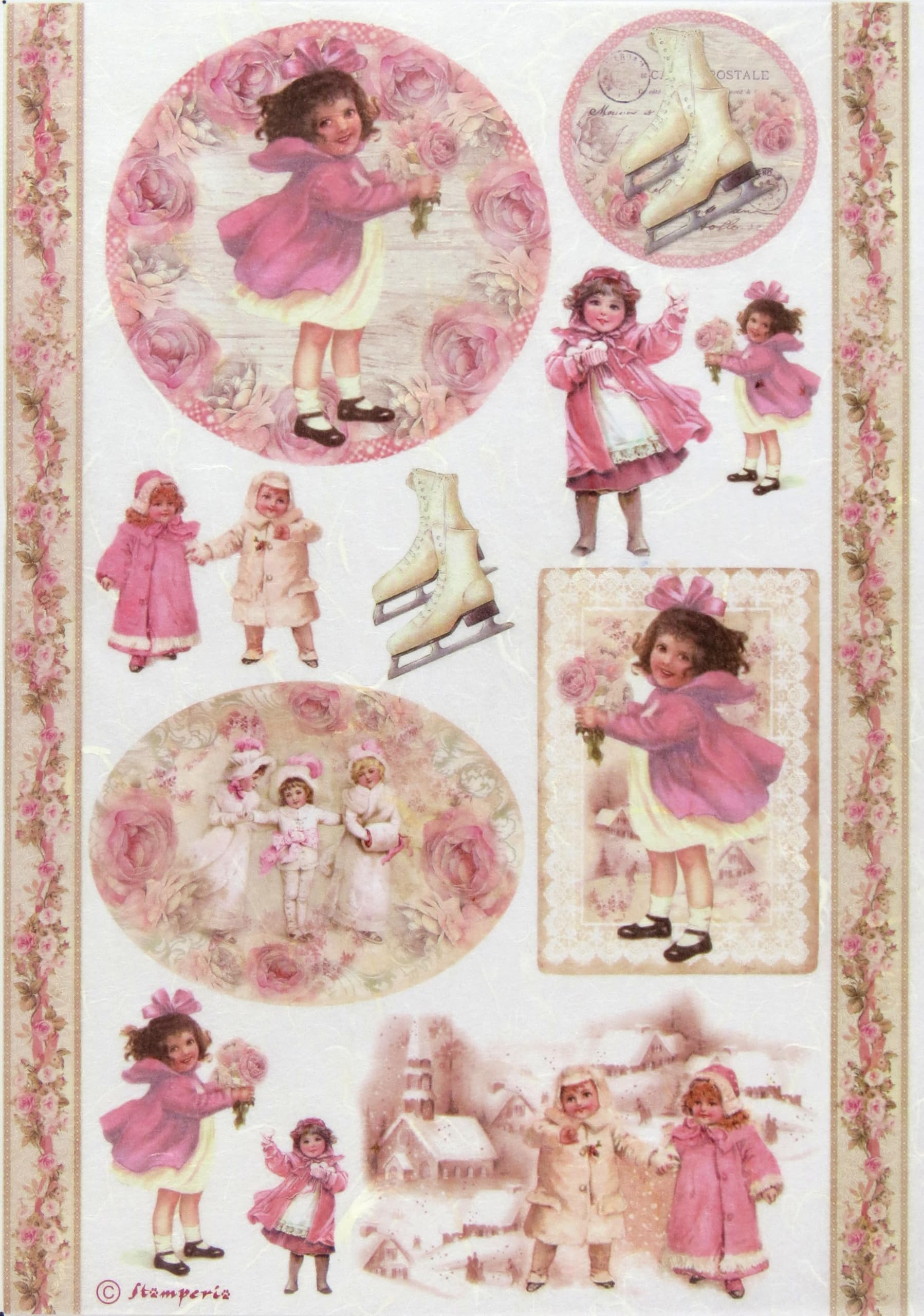 Stamperia Various Vintage Winter Children Rice Paper For Decoupage A4