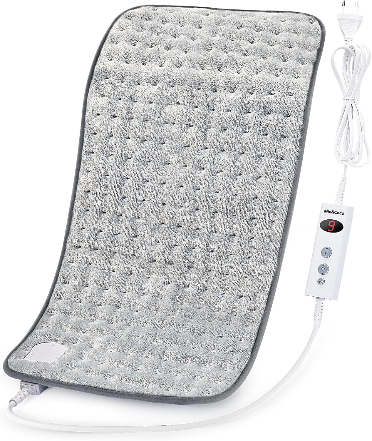 Cuscino Termoforo Elettrico Riscaldante 60x30cm, per alleviare il dolore, schiena collo spalle addome braccia e gambe, Spegnimento automatico in 90 minuti, 10 livelli di calore, lavabile in lavatrice