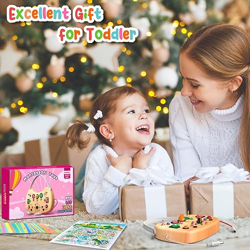 Miniatura 3 de Montessori - Tablero de actividades para niños pequeños, tablero de madera con 17 luces LED, juguetes de viaje para niños pequeños de 1 a 3 años,