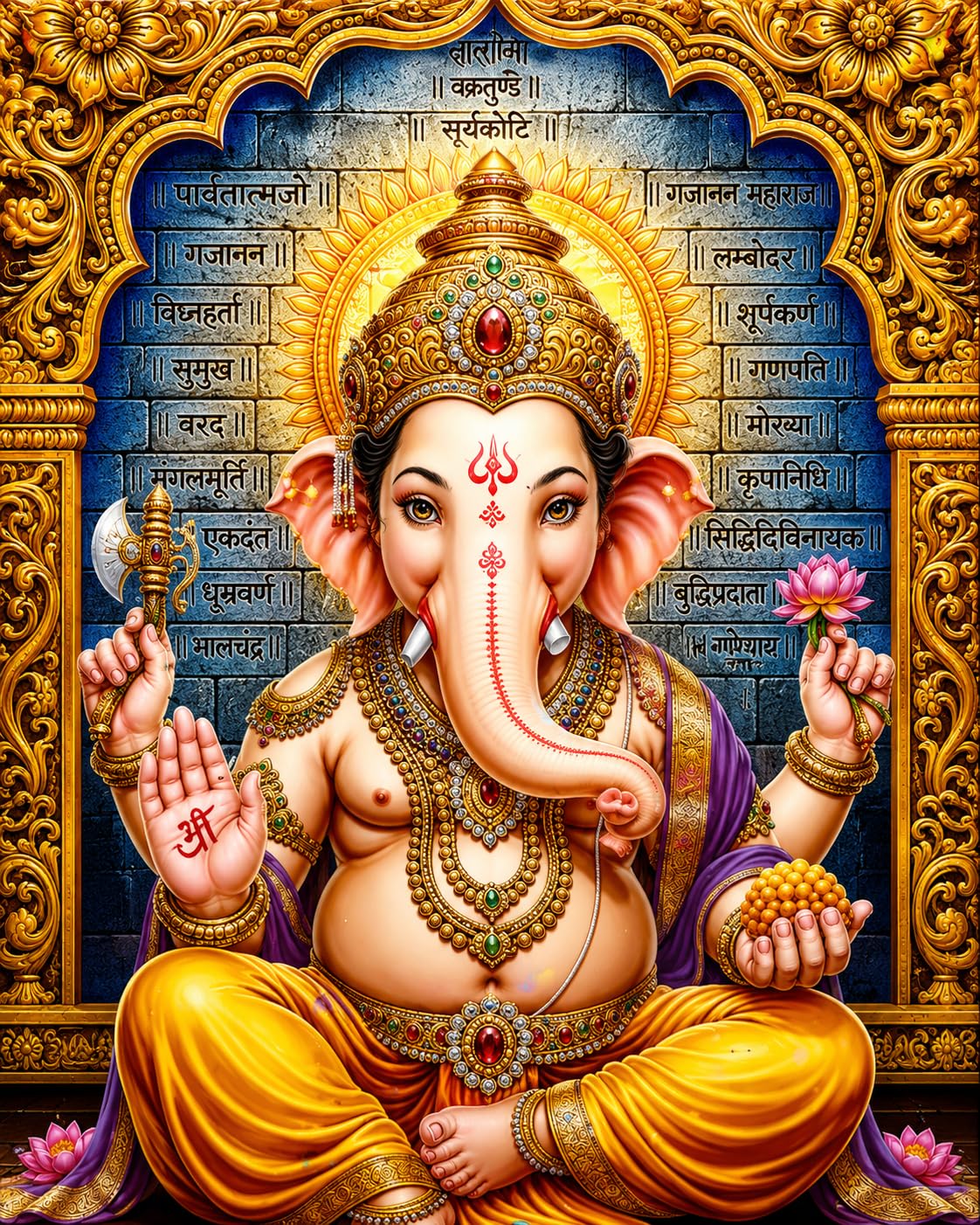 SHREERUDRA 5D Animation Lord Ganesha Wall Poster | Ganpati Bappa HD Wall Art | Ganesh Ji Religious Poster for Home Decor | Ganesha Chaturthi Decoration Poster for Living Room, Mandir & Office