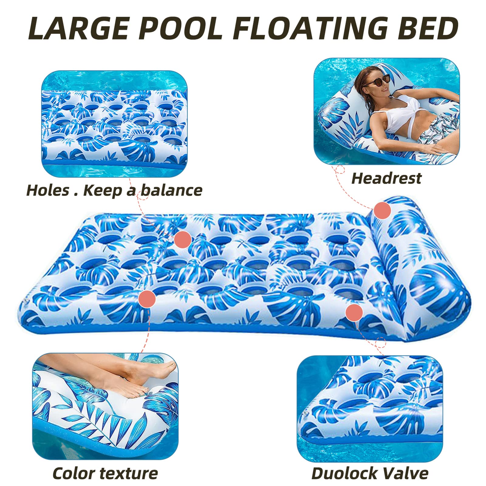 Vanten Flotadores de piscina Hamaca de agua, flotadores de piscina para adultos con brazos laterales, flotadores de piscina con reposacabezas de joroba, hamaca de piscina 4 en 1, silla de montar Vanten Flotadores de piscina Hamaca de agua, flotadores de piscina para adultos con brazos laterales, flotadores de piscina con reposacabezas de joroba, hamaca de piscina 4 en 1, silla de montar