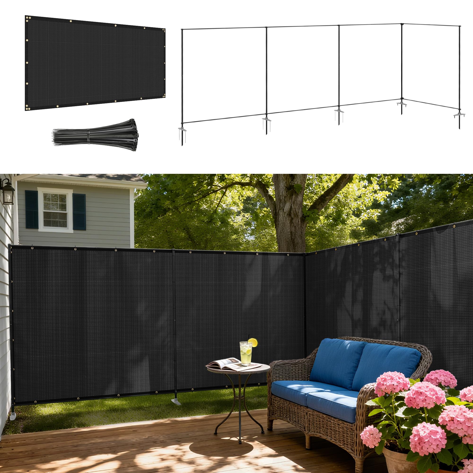 Photo 1 of Windscreen4less Outdoor Privacy Fence Screen, 6'x24', Black
