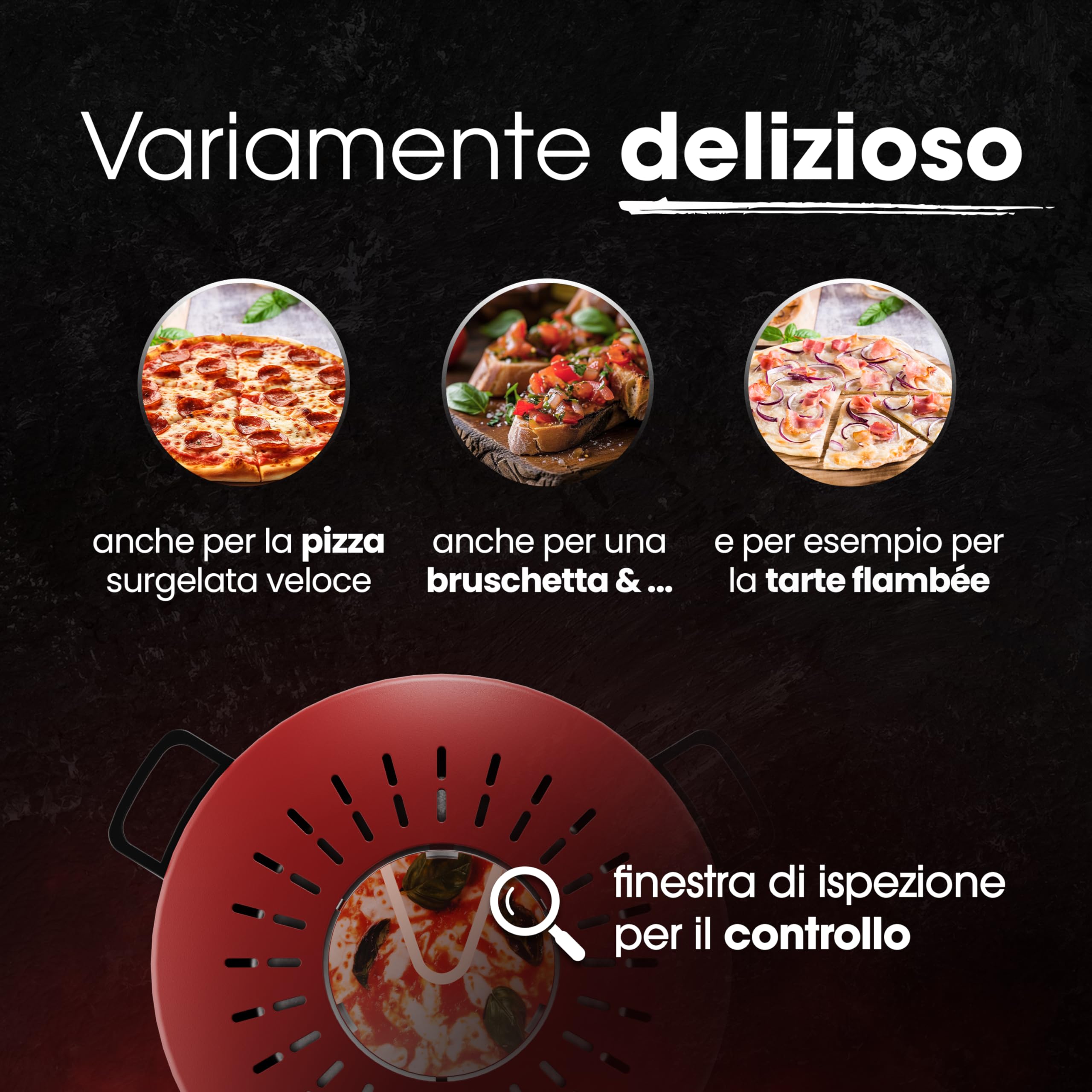 Forno per pizza Clatronic® | Pizzarette 350°C per pizza italiana su pietra a casa | anche per pizze surgelate | pizza in meno di 5 minuti | inclusa pietra per pizza Ø32cm e accessori | PM 3787
