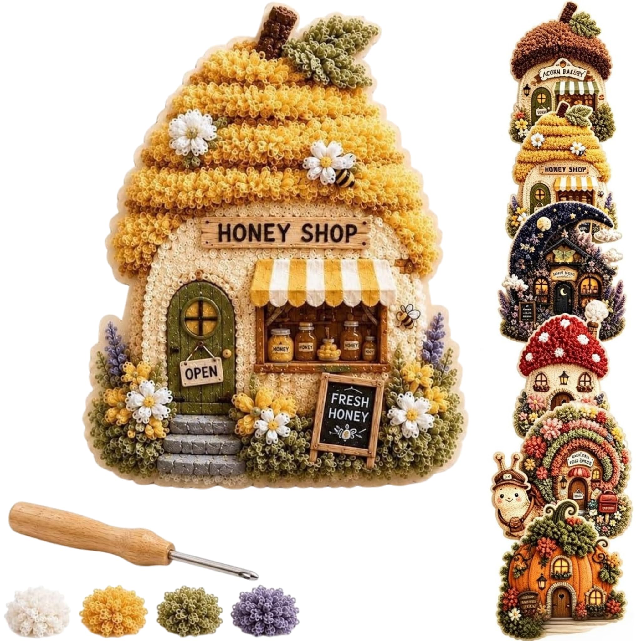 Cosiesnest Whimsical Village 3D Fabric Poke Art Kit, No Sew Press Technique