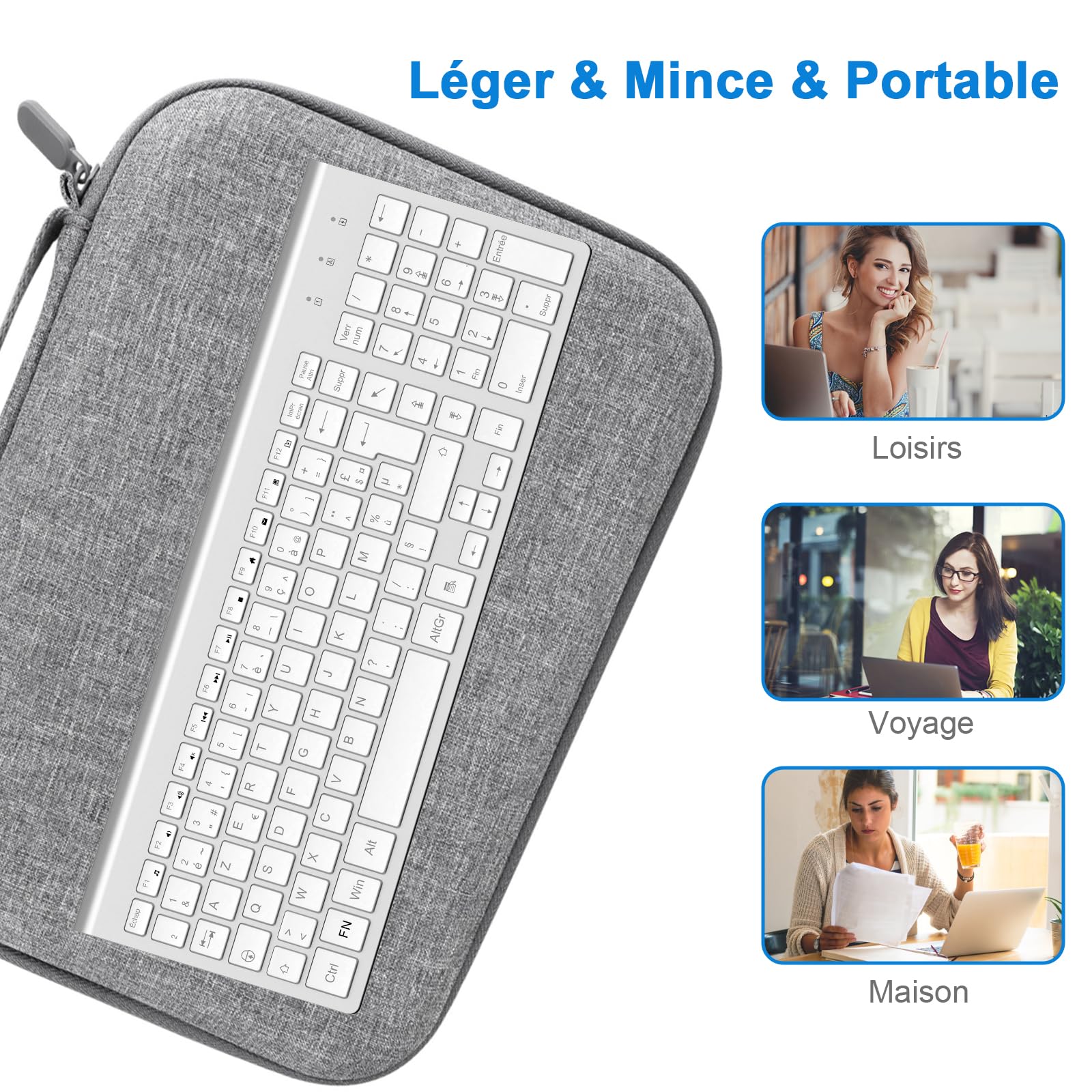 cimetech Clavier sans Fil, Clavier AZERTY Français avec Récepteur Nano USB 2.4GHz Ergonomique Compatible avec Windows/MacOS, Windows PC Laptop - Argent