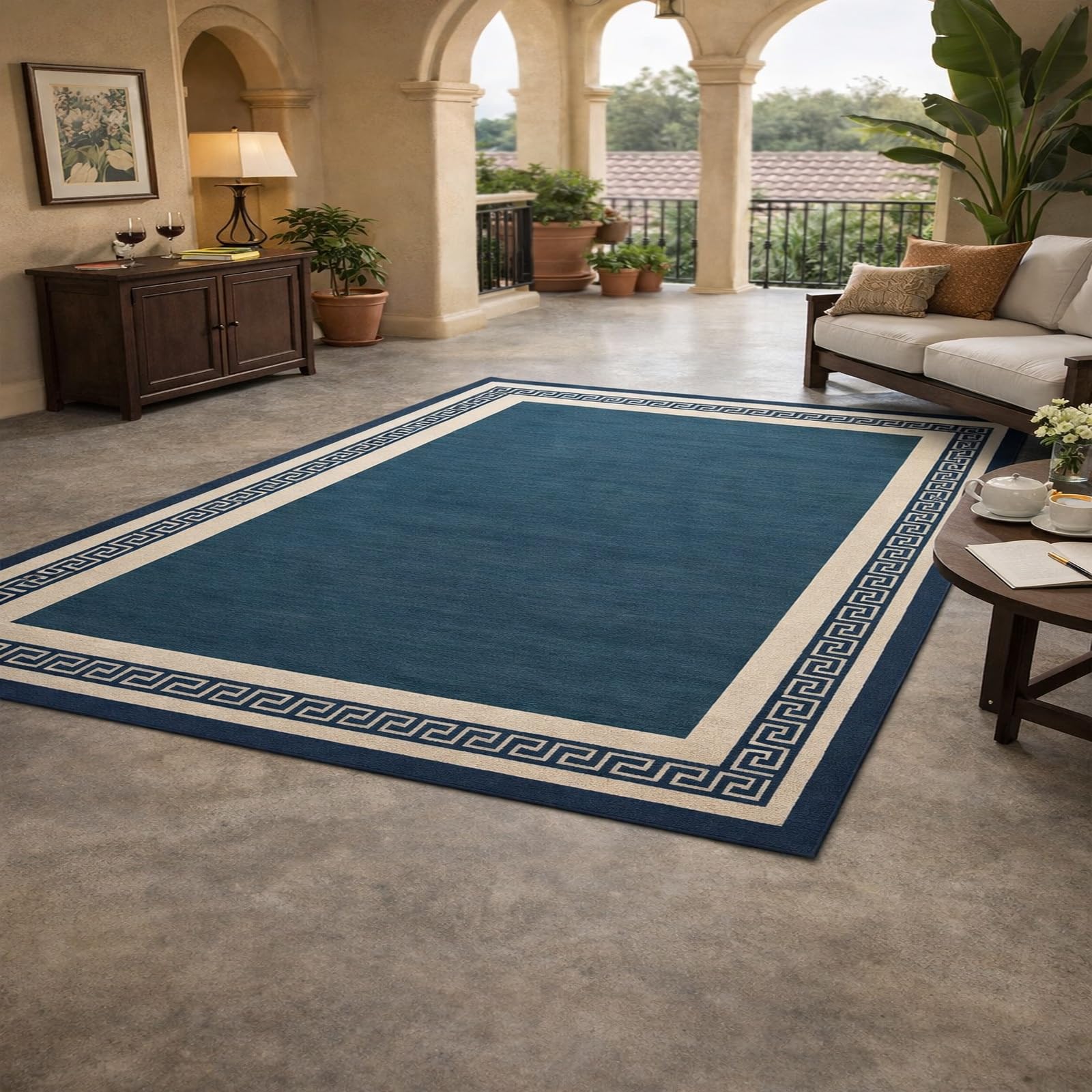 Grand tapis de salon poil ras 180x270 bureau chambre entrée bleu