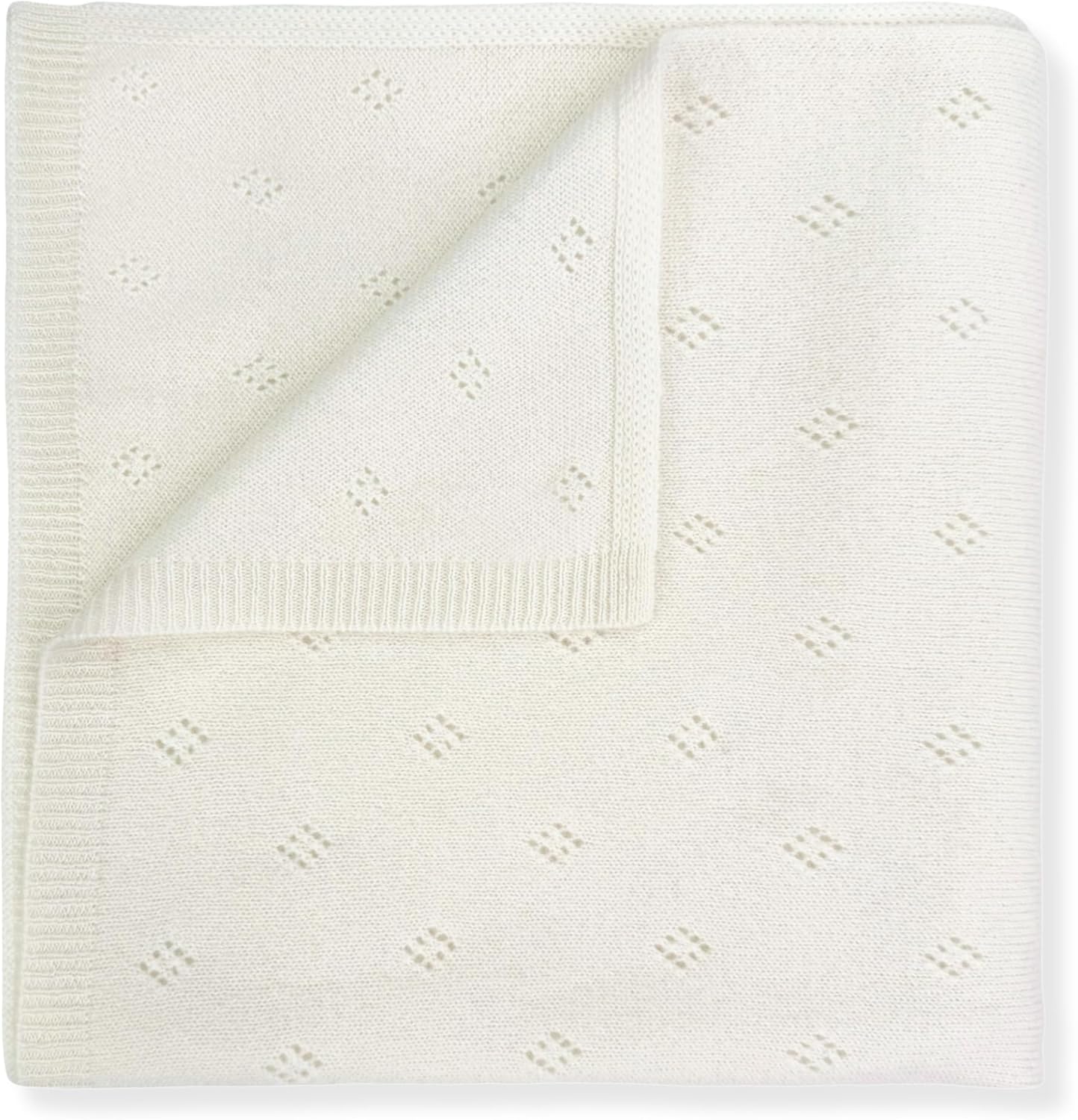 Jet&Bo BABY 100% Cashmere Baby Blanket Pointelle Design in Cream - Unisex, 32” x 40” - Ultra Soft, Hypoallergenic & Temperature Regulating – Gift Box and Card Included