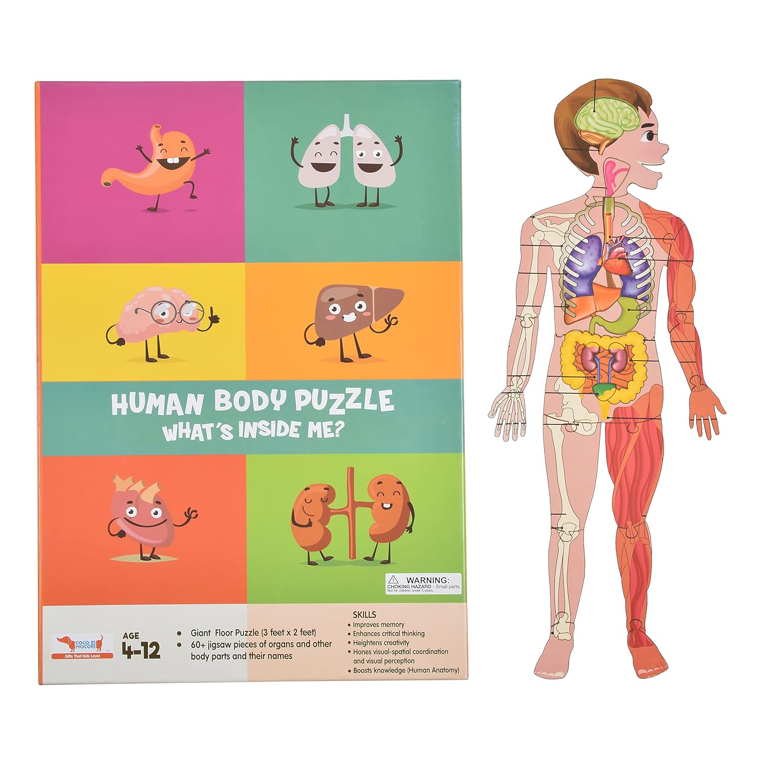 CocoMoco Human Body Parts Puzzle for Kids - Giant Shape Cut Wooden