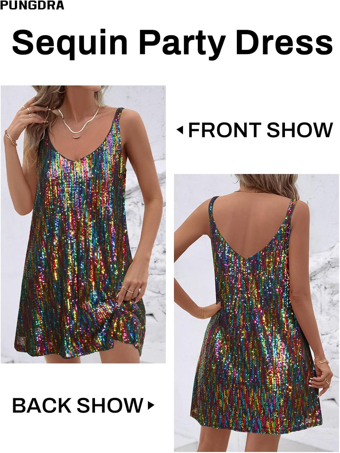 Women's Sequin Dress for Women Sparkly Glitter V Neck Shift Cocktail Disco Outfit Party Club Night Out Mini Dresses - Image 3